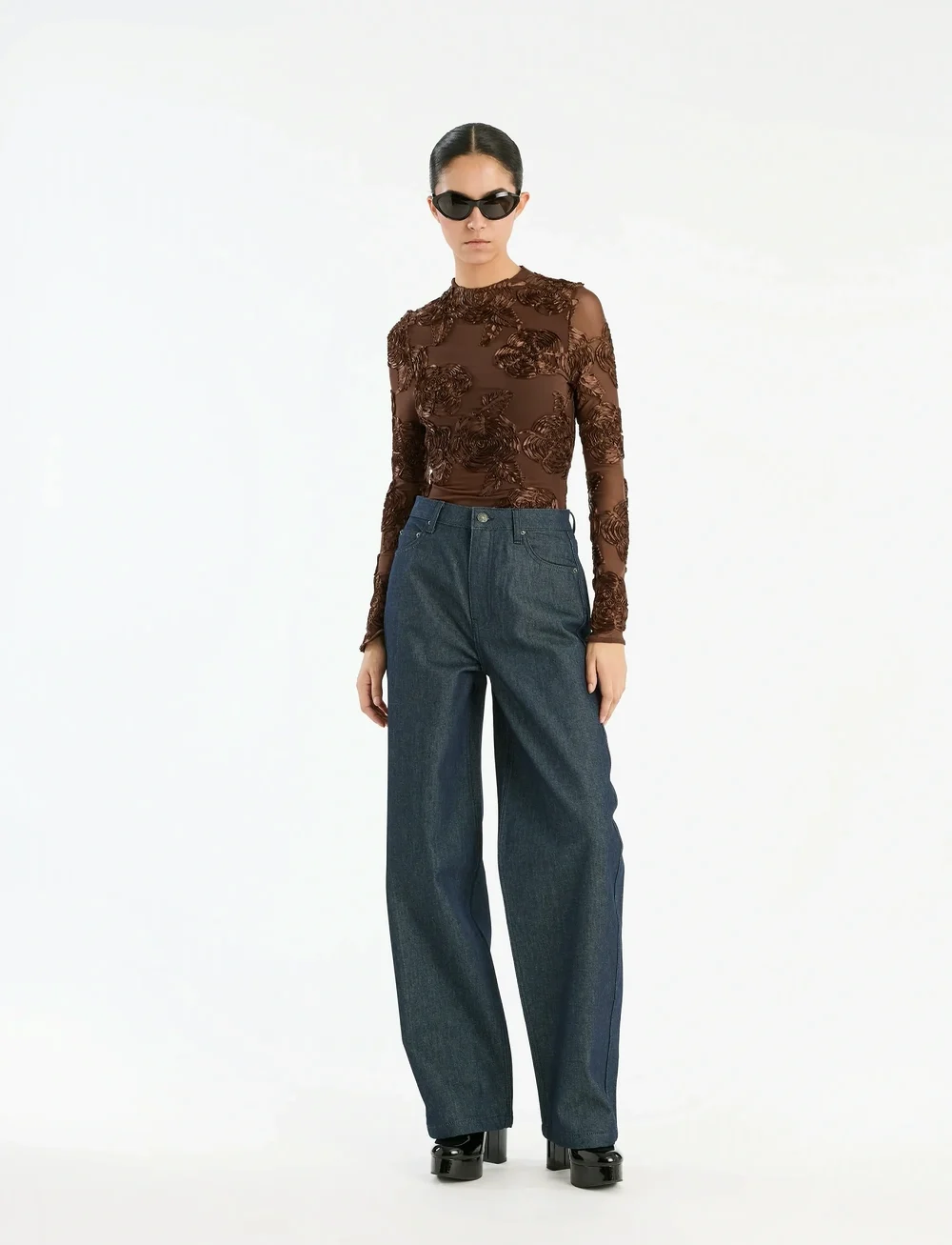 ROTATE Birger Christensen - FLOWER MESH LS TOP - pitkähihaiset puserot - chicory coffee - 0