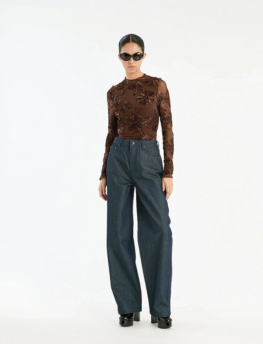 ROTATE - FLOWER MESH LS TOP - chicory coffee - 0