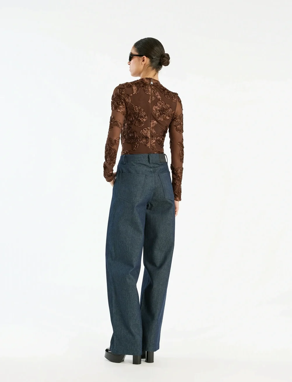 ROTATE Birger Christensen - FLOWER MESH LS TOP - pitkähihaiset puserot - chicory coffee - 3