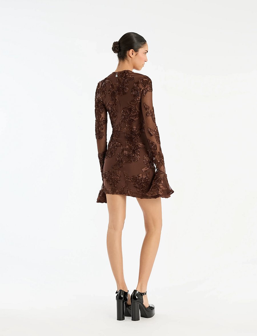 ROTATE - FLOWER MESH MINI DRESS - chicory coffee - 4