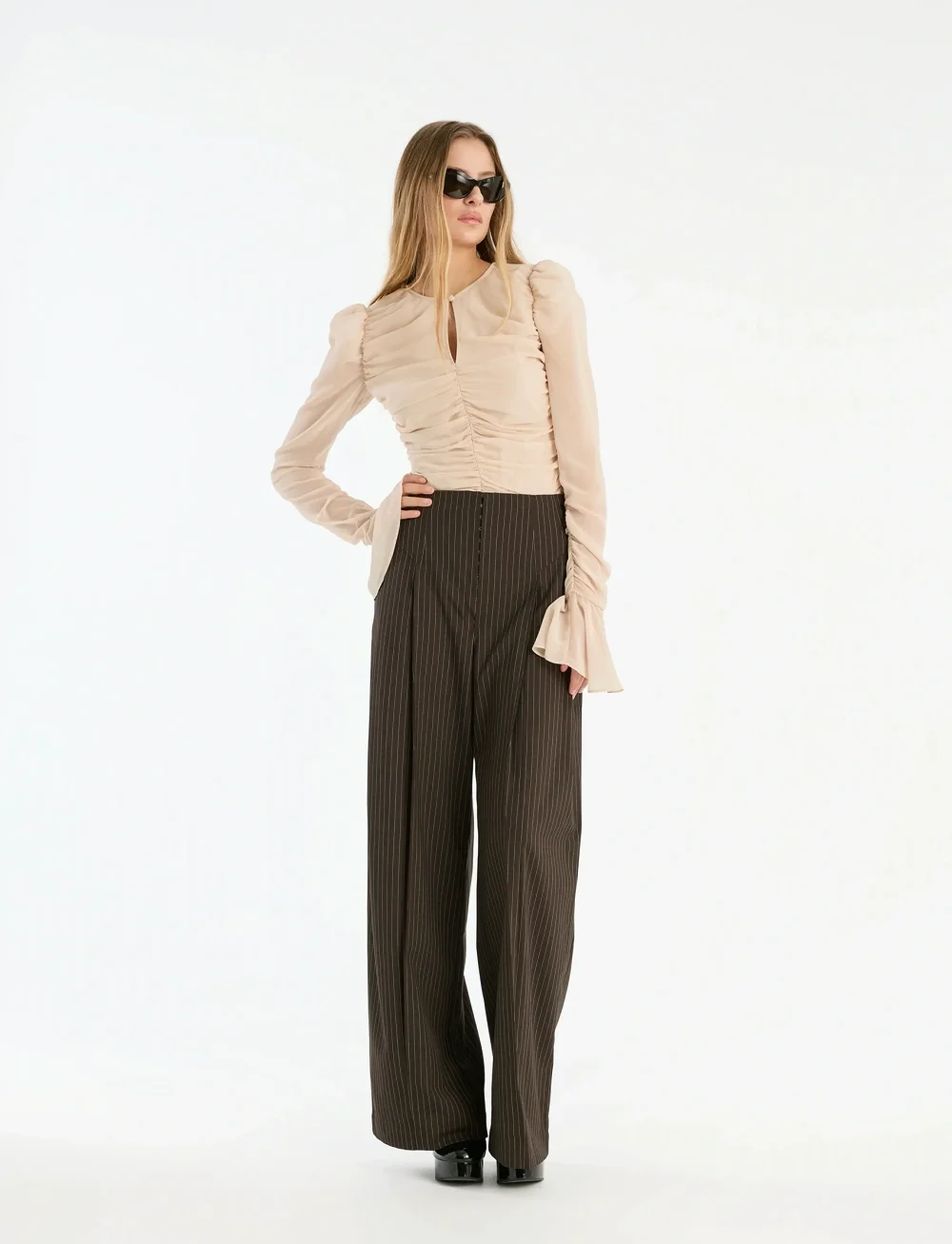 ROTATE Birger Christensen - CHIFFON LS TOP - långärmade blusar - nougat - 0