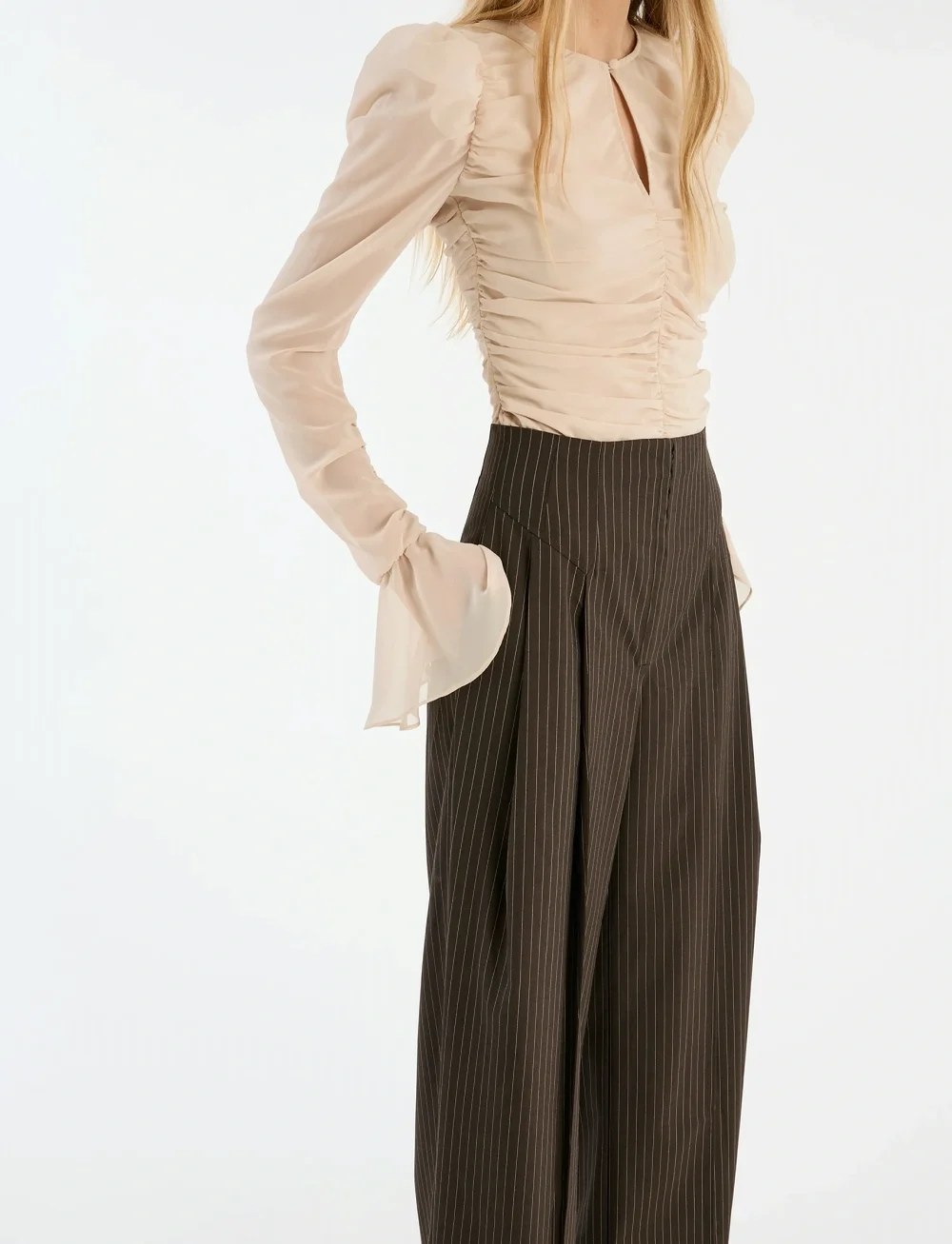 ROTATE Birger Christensen - CHIFFON LS TOP - långärmade blusar - nougat - 4