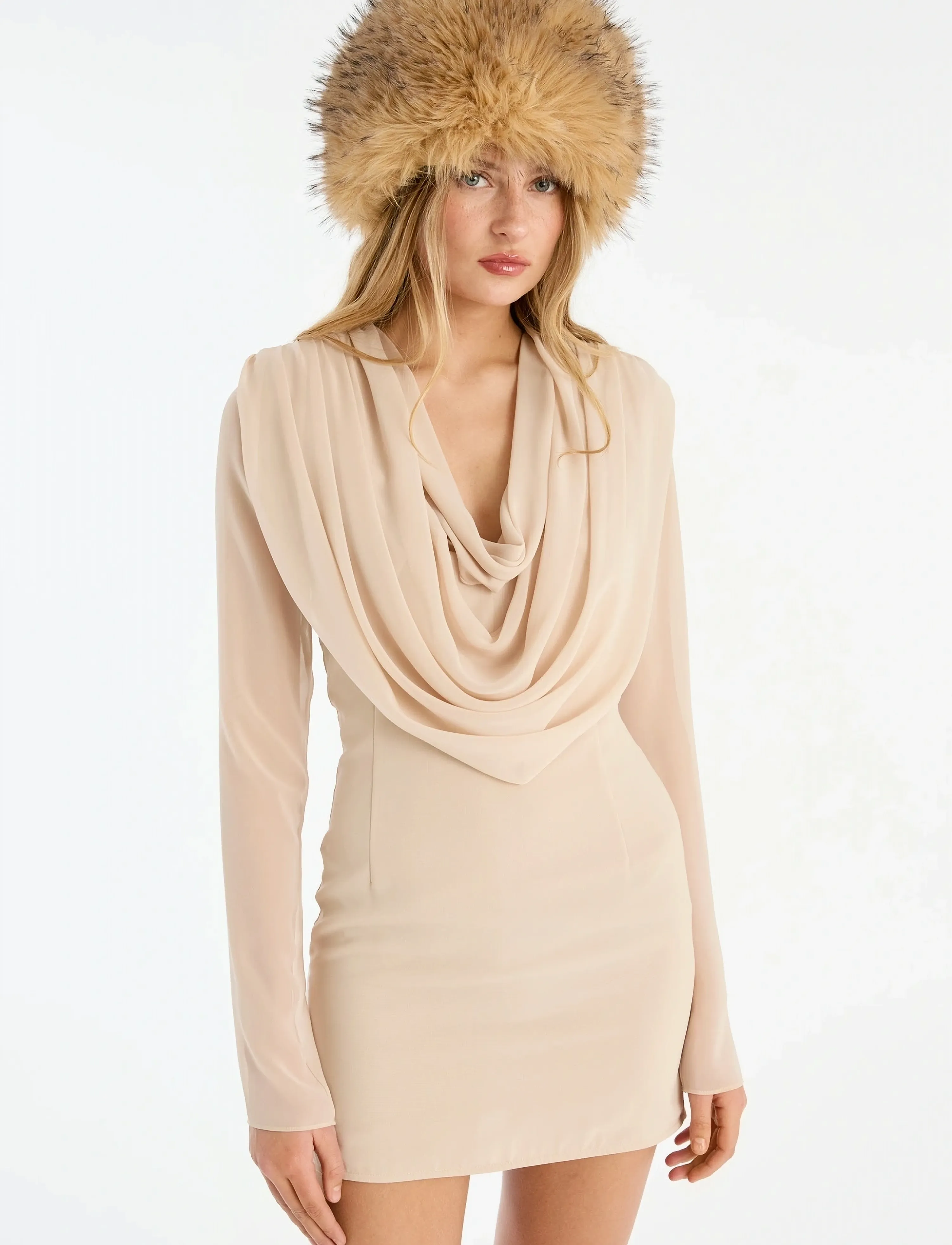 ROTATE - CHIFFON LS MINI DRESS - cocktailkjoler - nougat - 4