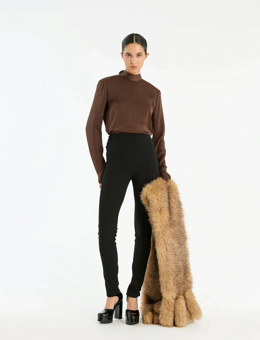 ROTATE Birger Christensen - SATIN DRAPY BACK TOP - langärmlige blusen - chicory coffee - 0