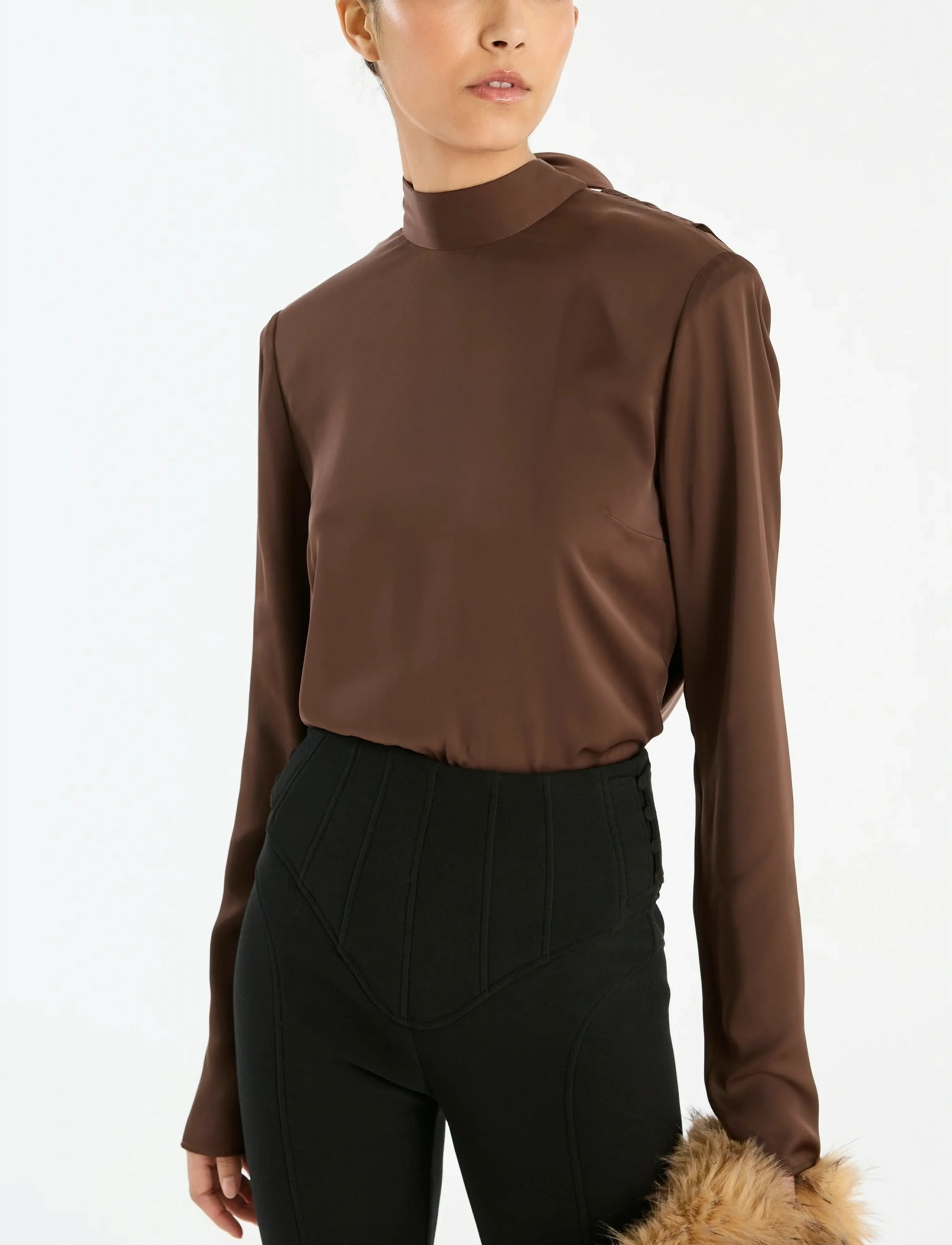 ROTATE - SATIN DRAPY BACK TOP - blouses à manches longues - chicory coffee - 3