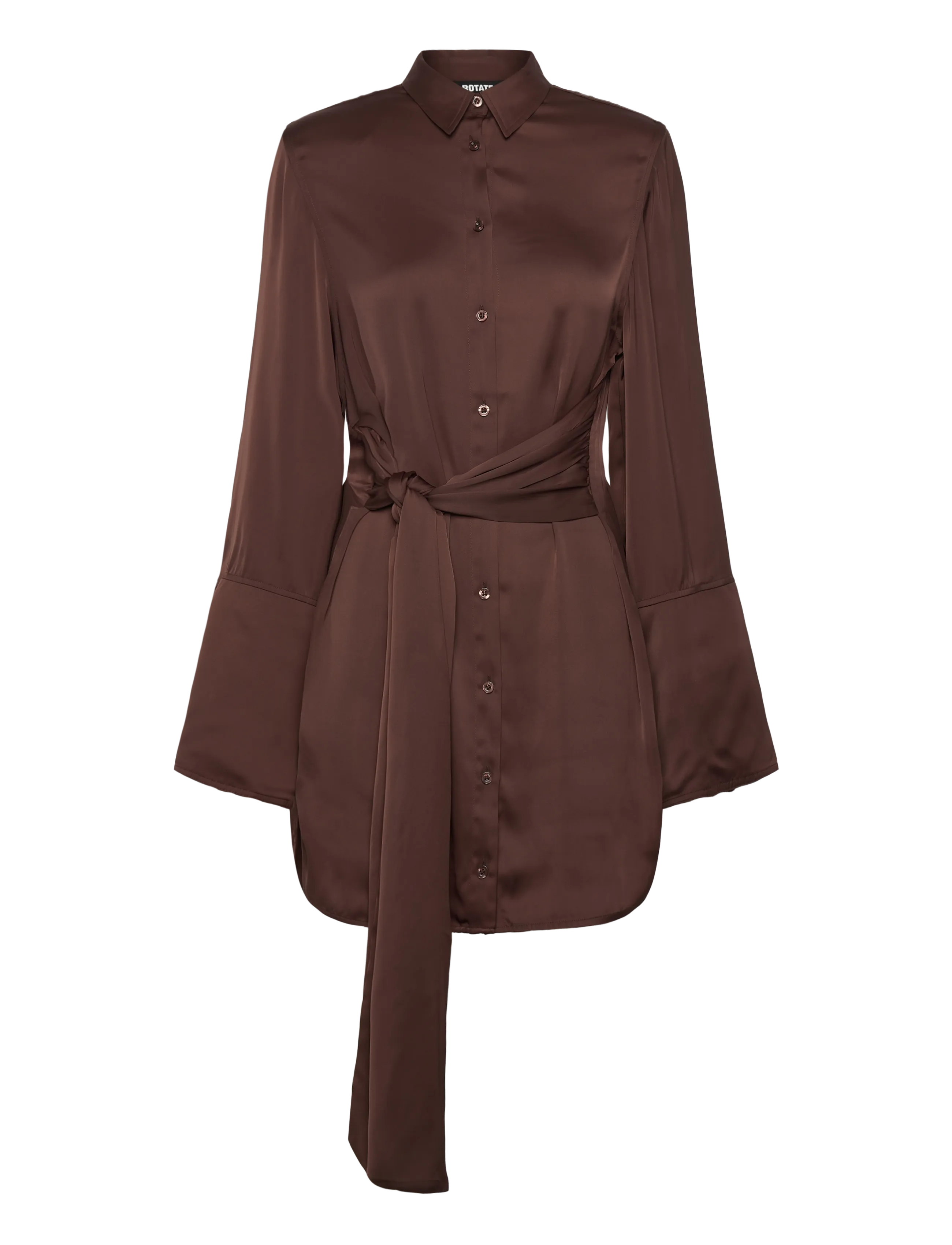 ROTATE SATIN TIE SHIRT DRESS - Transitional Layering - CHICORY COFFEE / brown