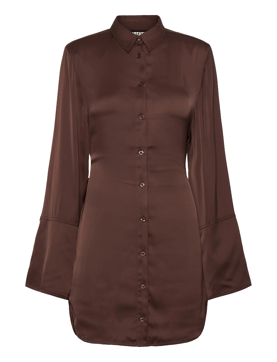 ROTATE - SATIN TIE SHIRT DRESS - jeanshemden - chicory coffee - 2
