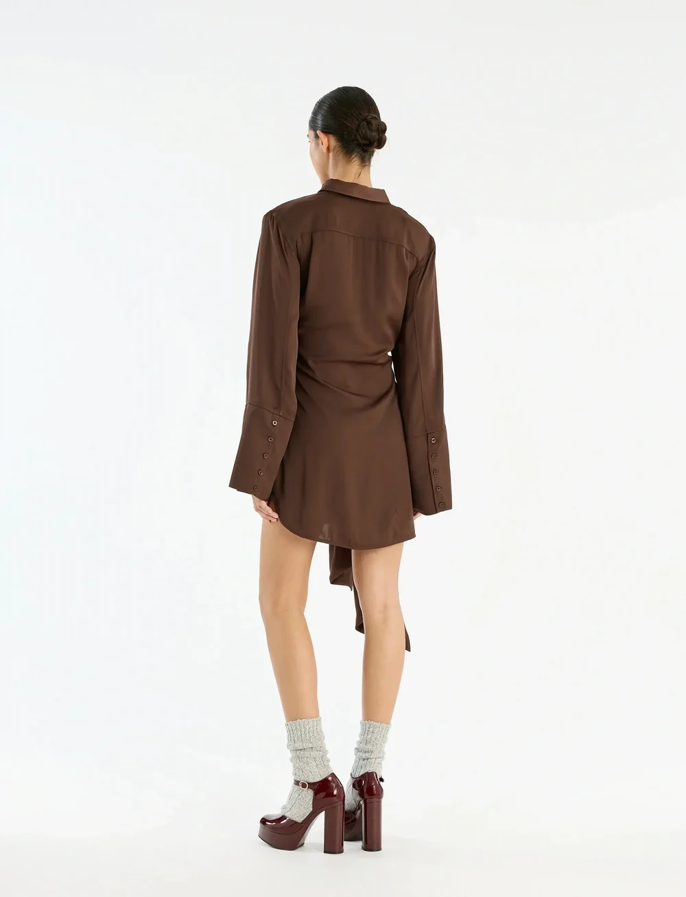 ROTATE Birger Christensen - SATIN TIE SHIRT DRESS - denim shirts - chicory coffee - 5