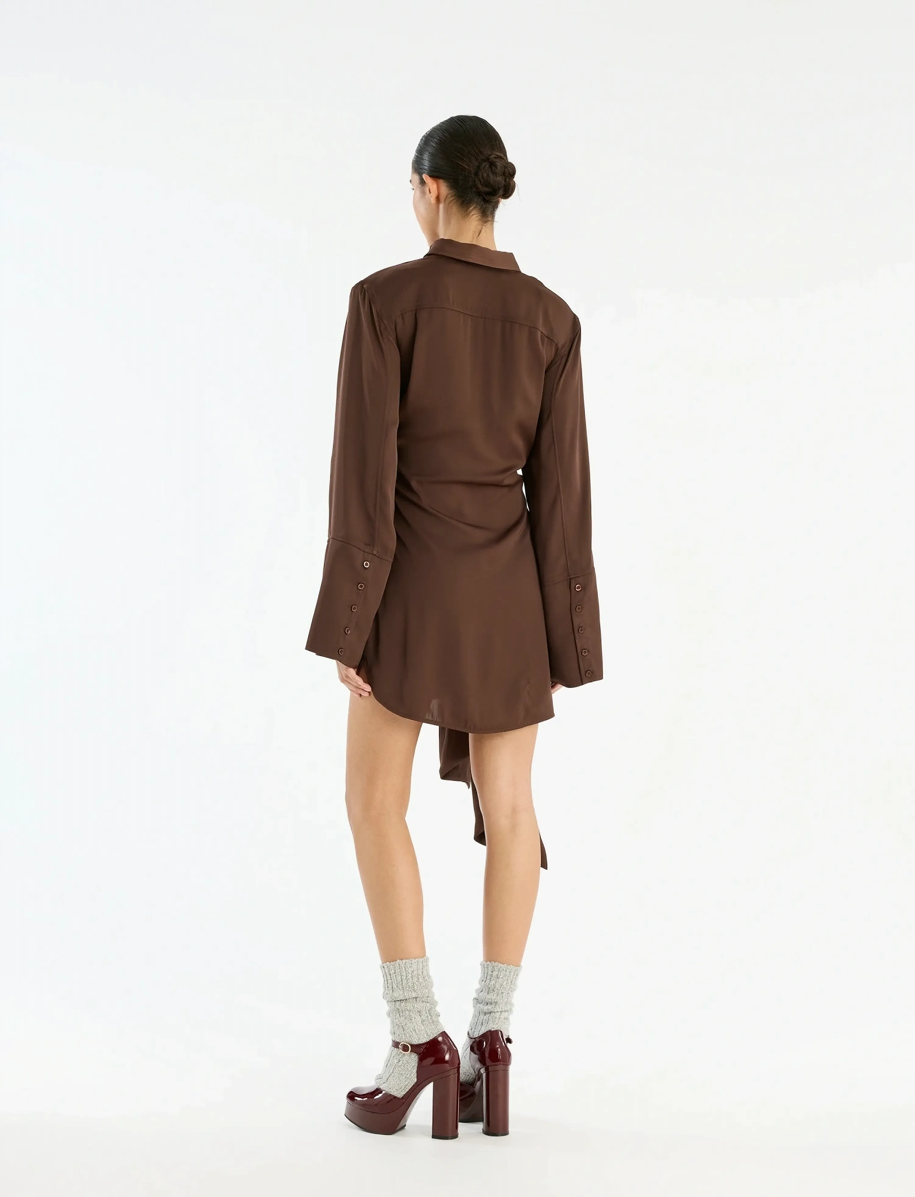 ROTATE - SATIN TIE SHIRT DRESS - chemises en jeans - chicory coffee - 5