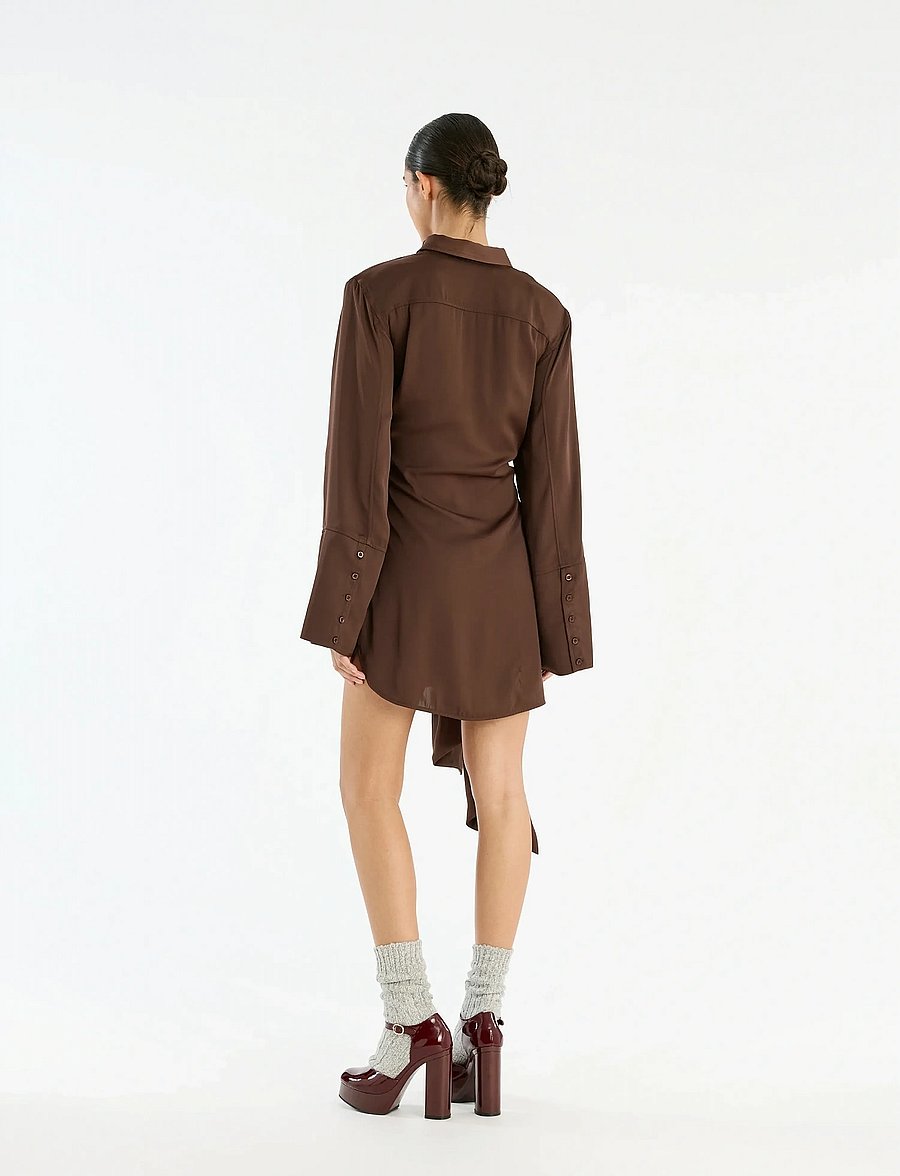 ROTATE - SATIN TIE SHIRT DRESS - chemises en jeans - chicory coffee - 5