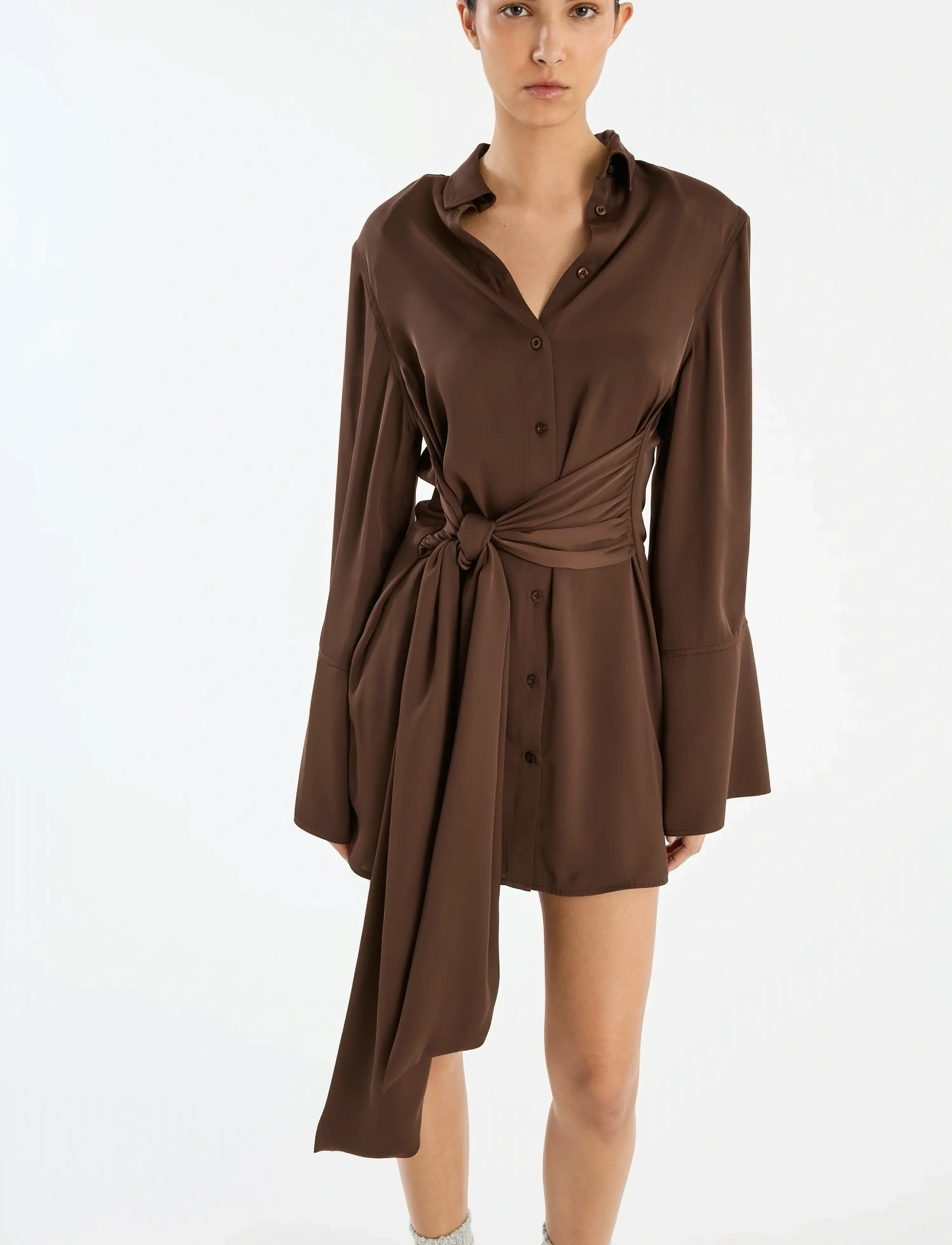 ROTATE Satin Tie Shirt Dress skjortklänningar dam – bild 3
