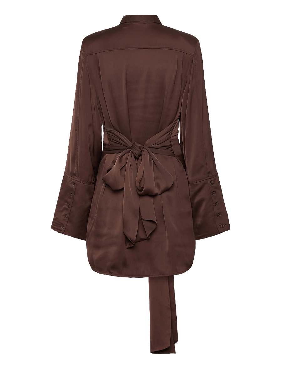 ROTATE - SATIN TIE SHIRT DRESS - jeanshemden - chicory coffee - 3