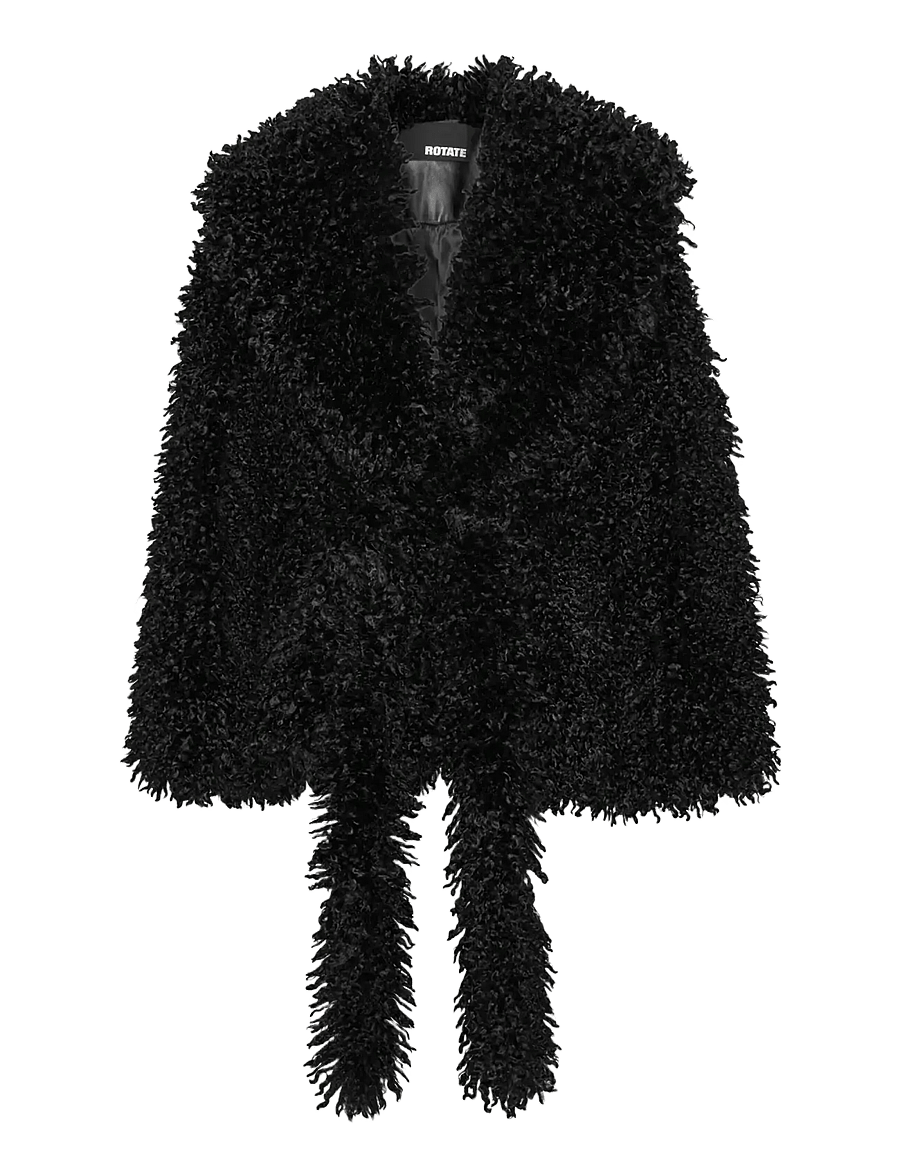ROTATE - FAUX FUR BELTED JACKET - jakid ja mantlid - black - 1