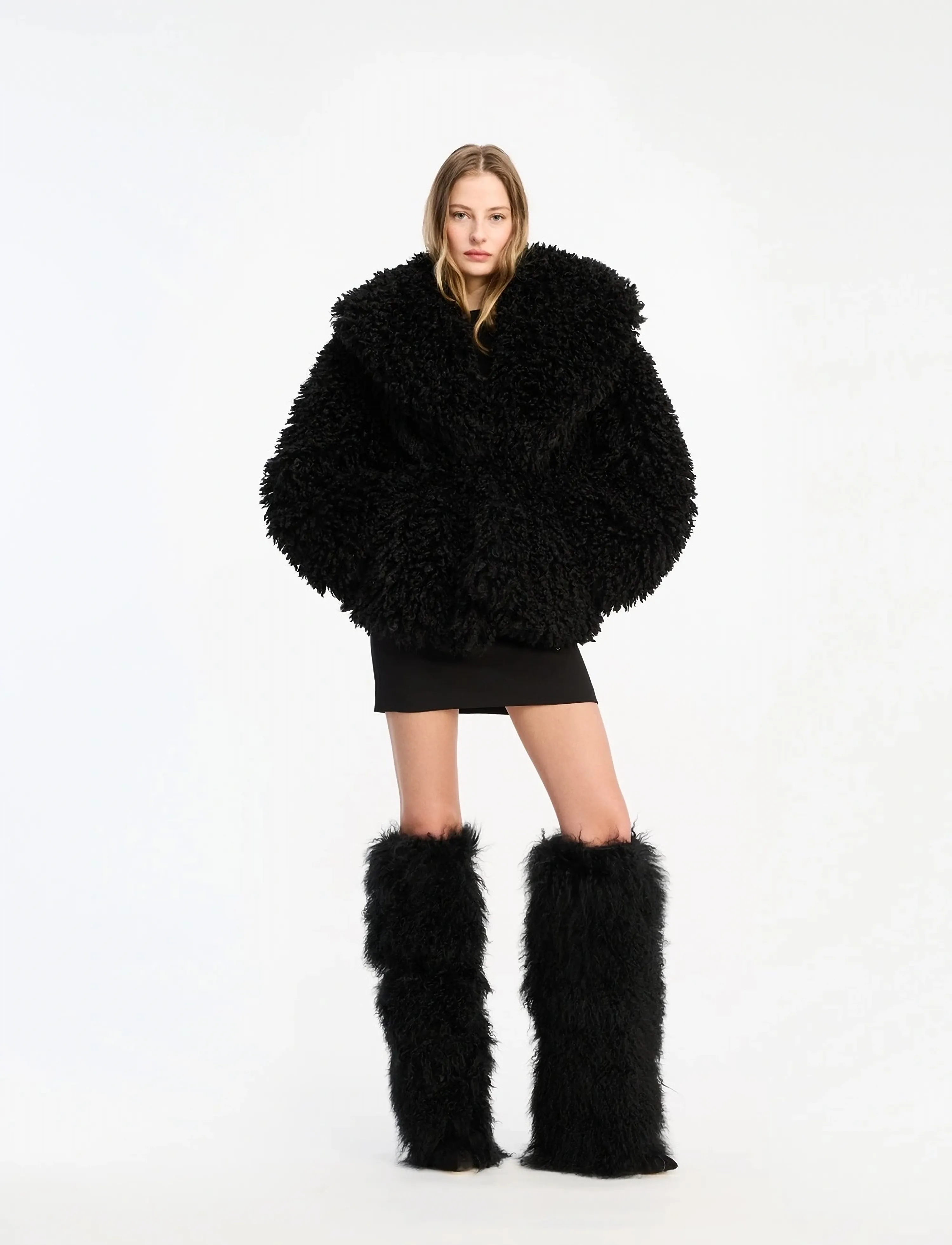 ROTATE Faux Fur Belted Jacket, XXS/XS, Black, Designere > Imiteret Pels, Dame