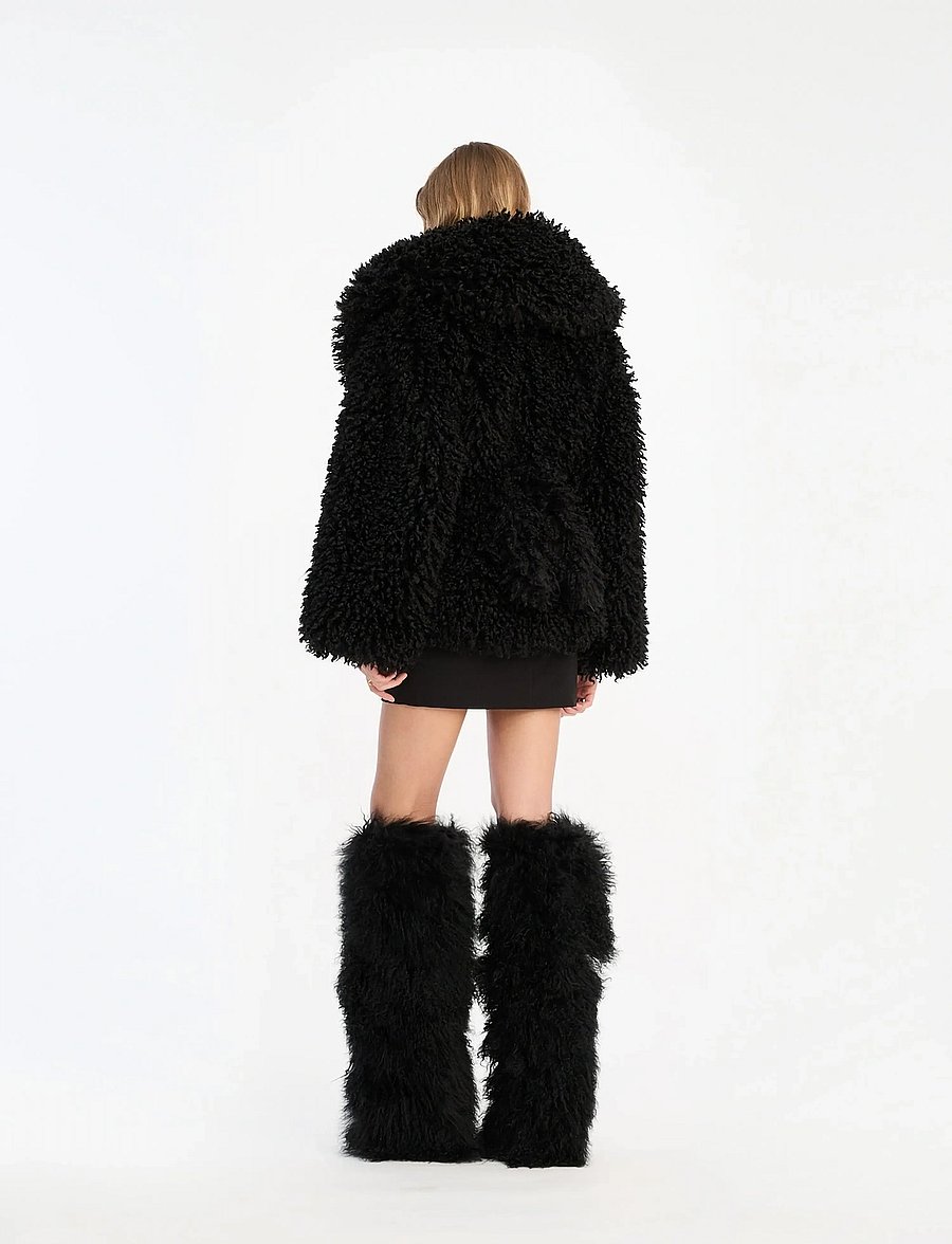 ROTATE - FAUX FUR BELTED JACKET - jakid ja mantlid - black - 3