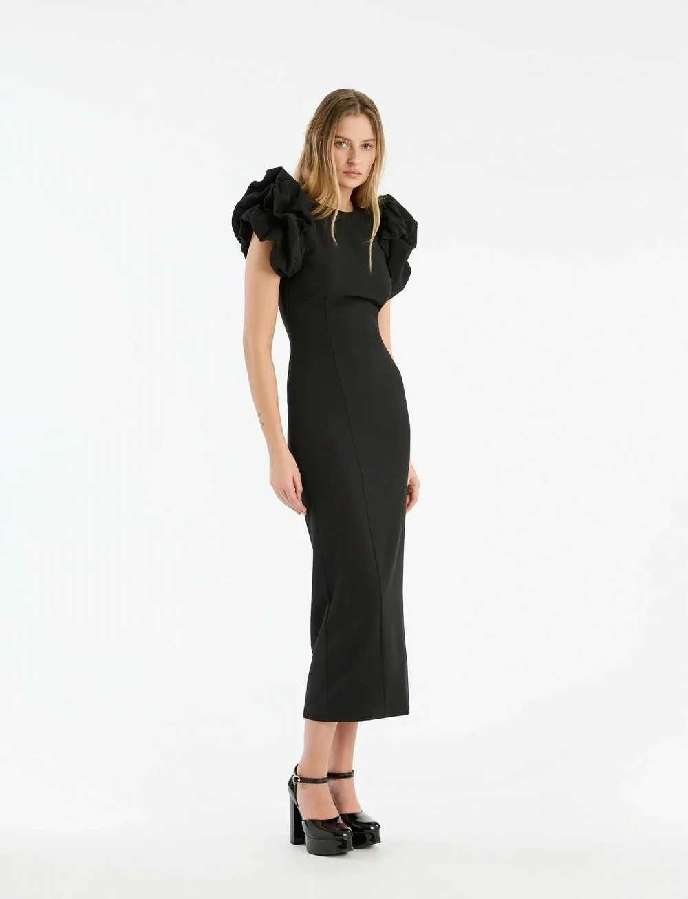 ROTATE Birger Christensen - CREPE PUFFY MIDI DRESS - cocktail dresses - black - 0