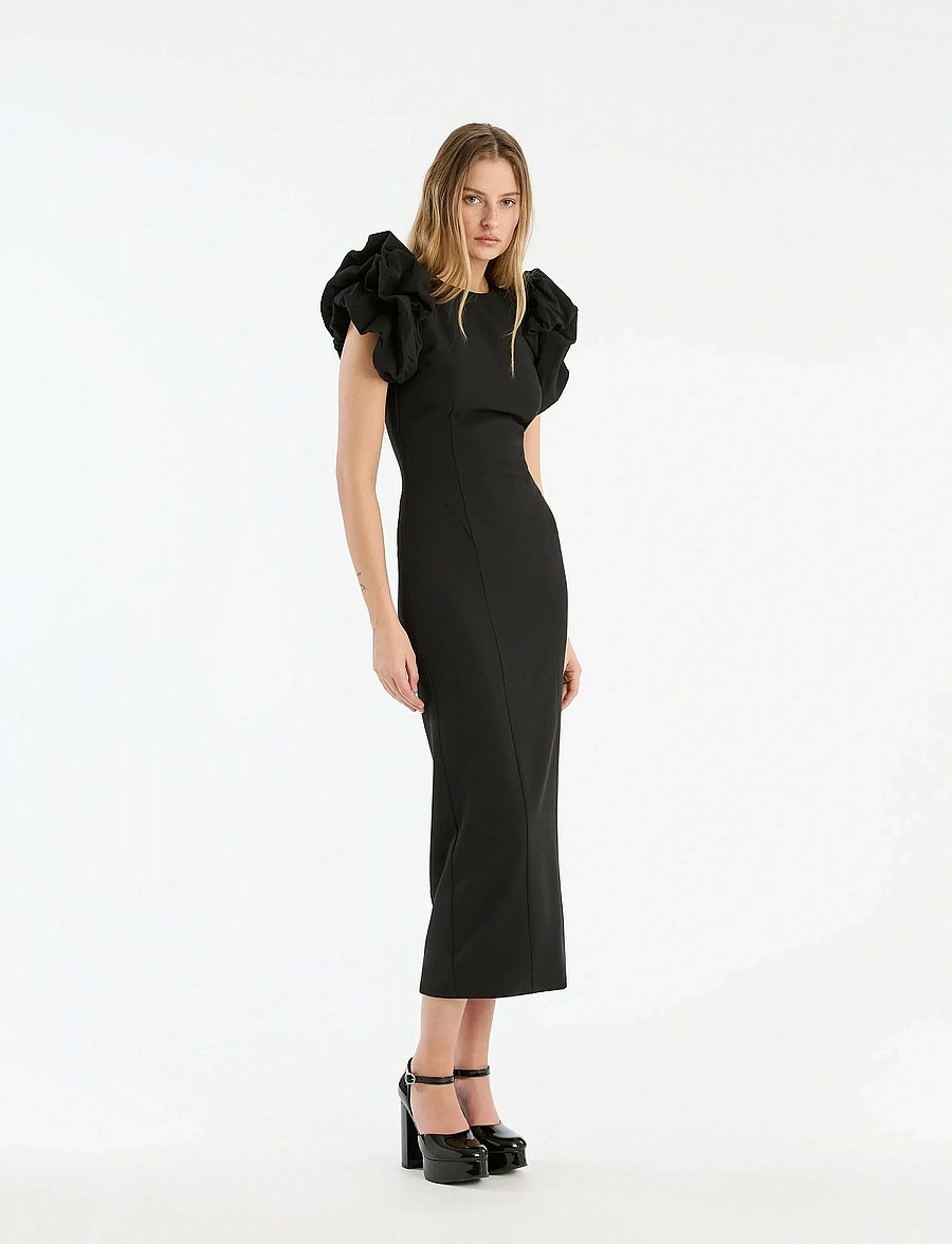 ROTATE - CREPE PUFFY MIDI DRESS - abendkleider - black - 0
