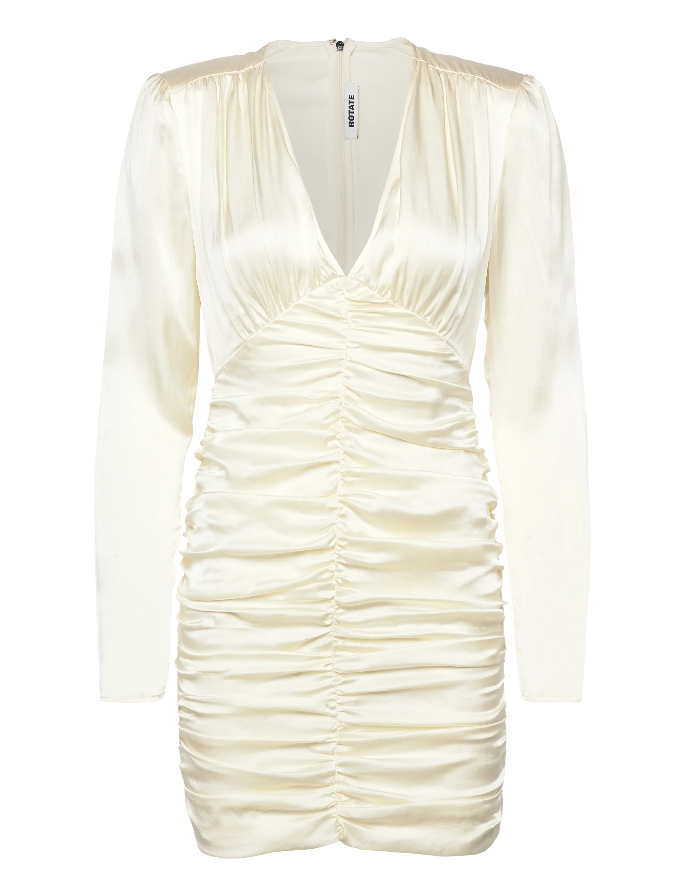 SATIN MINI GATHERED DRESS - EGRET