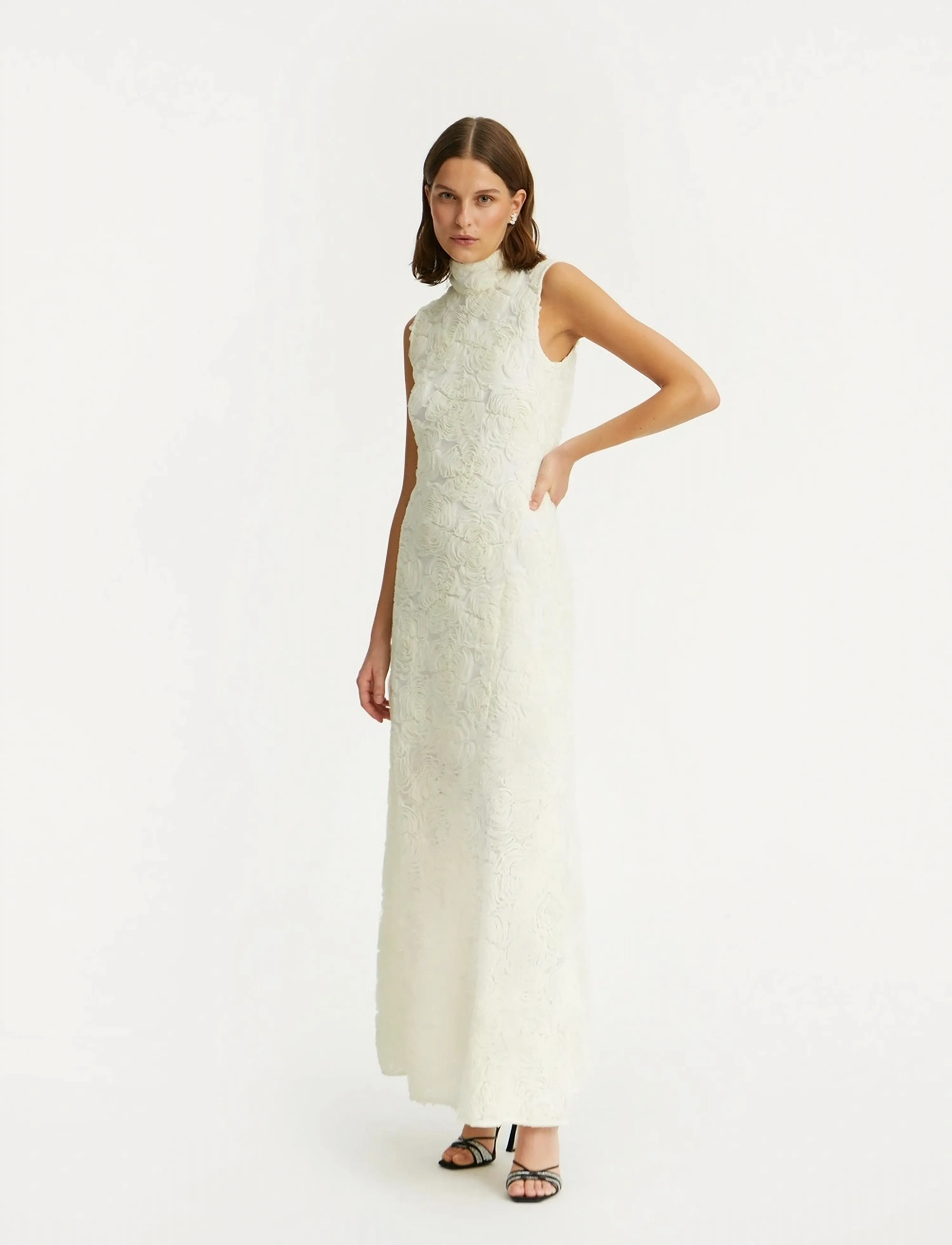 ROTATE Flower Mesh Maxi Dress, 42, Cream, Designere > Maxi Dress, Dame