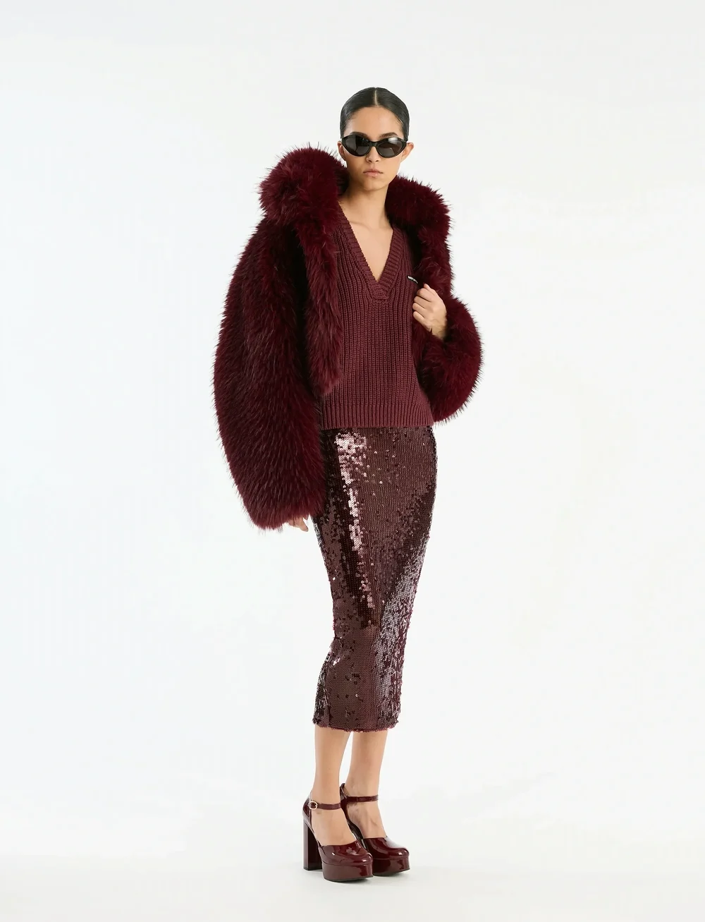 ROTATE Birger Christensen - FAUX FUR CROP JACKET - fake fur - zinfandel - 0