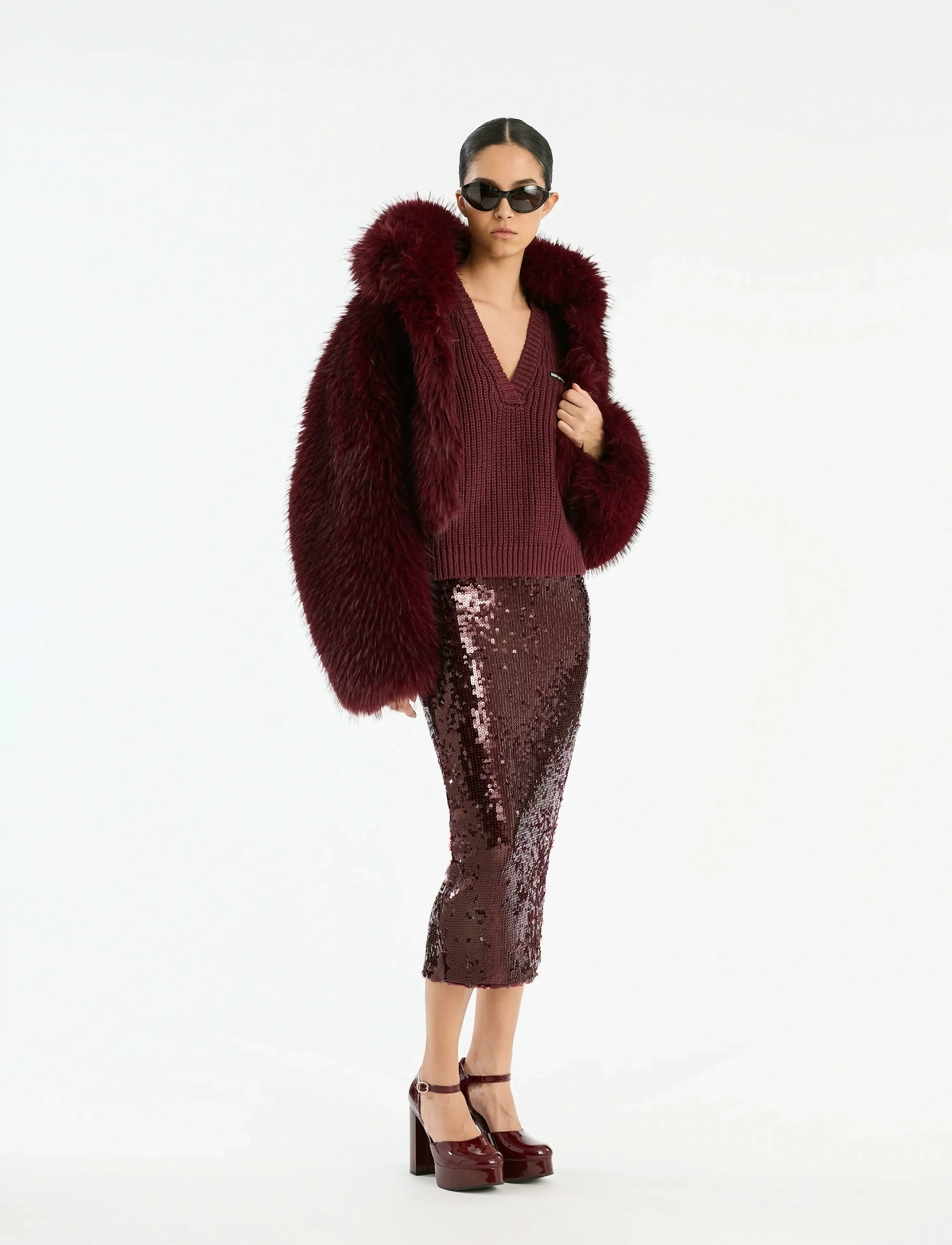 ROTATE - FAUX FUR CROP JACKET - fuskepels - zinfandel - 0