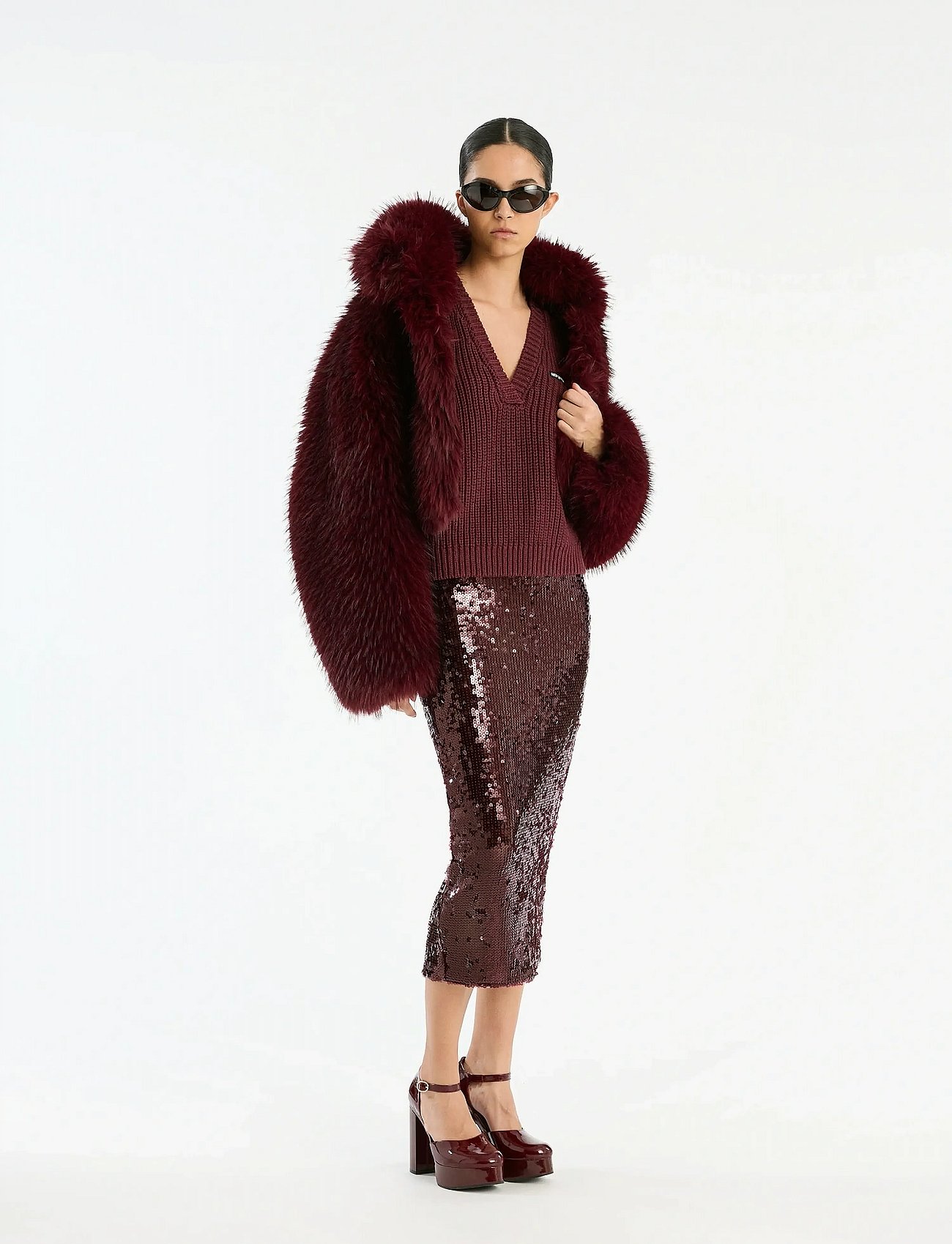 FAUX FUR CROP JACKET - ZINFANDEL
