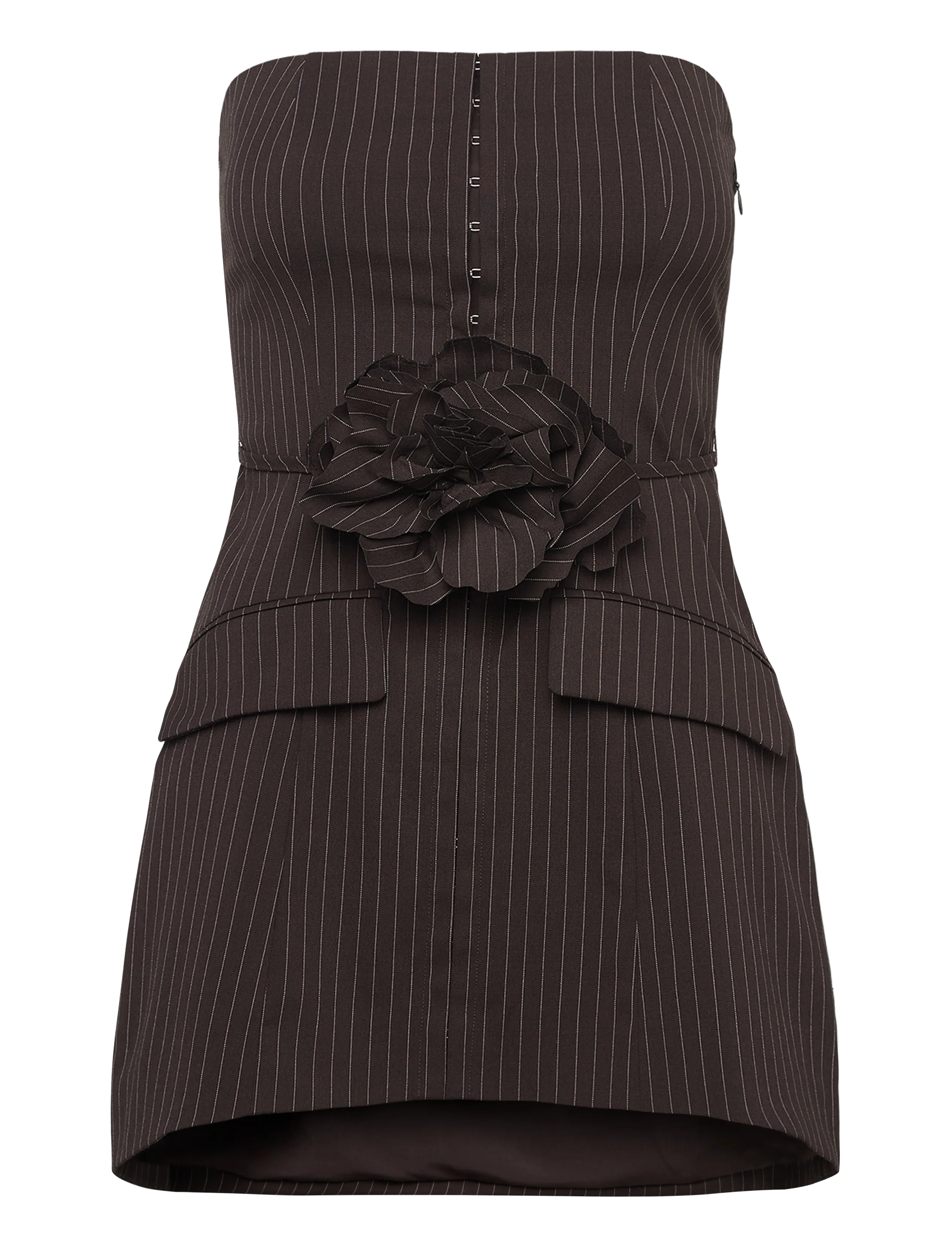 PINSTRIPE BELTED LONG TOP - CHICORY COFFEE COMB.