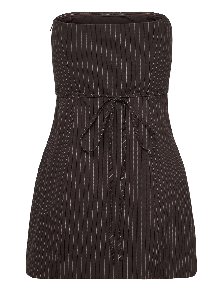 ROTATE - PINSTRIPE BELTED LONG TOP - sukienka koktajlowa - chicory coffee comb. - 2