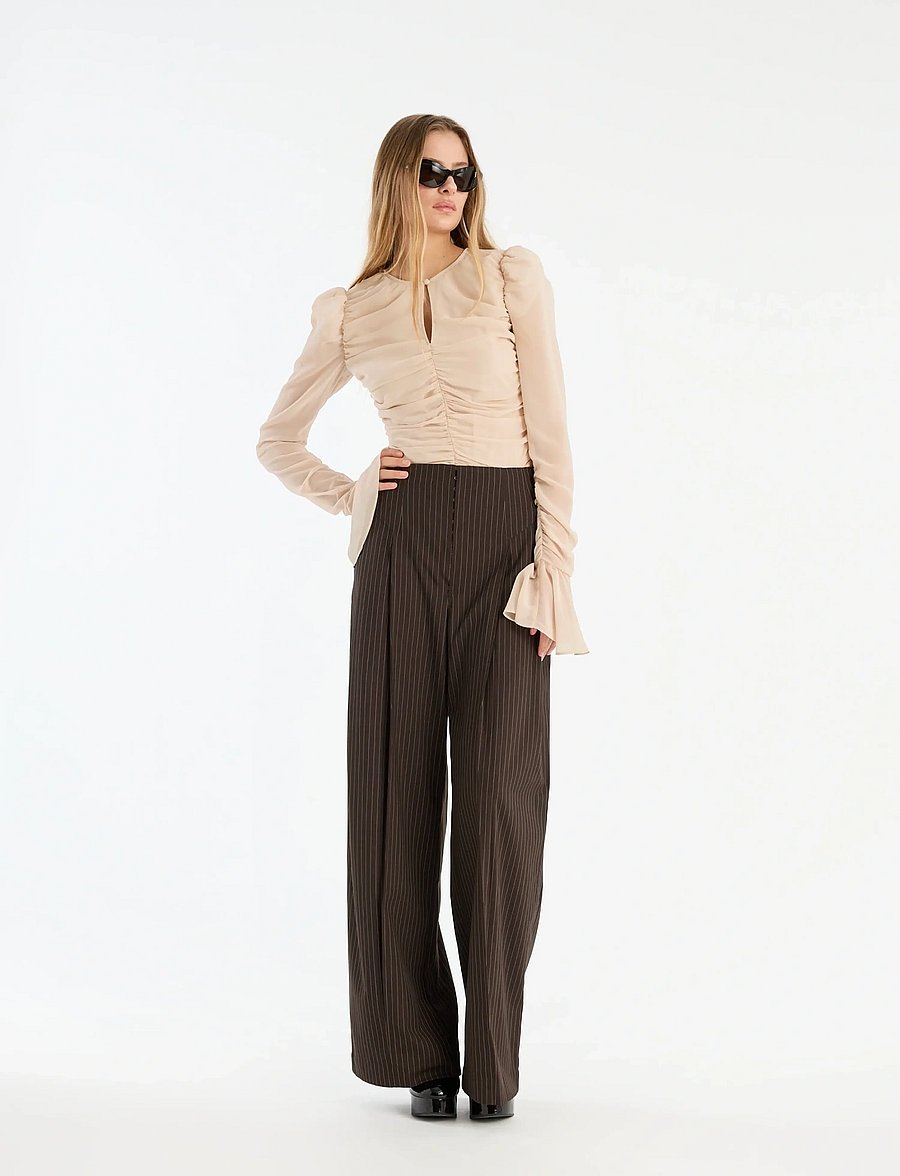 ROTATE - PINSTRIPE WIDE LEG PANTS - bukser med brede ben - chicory coffee comb. - 0