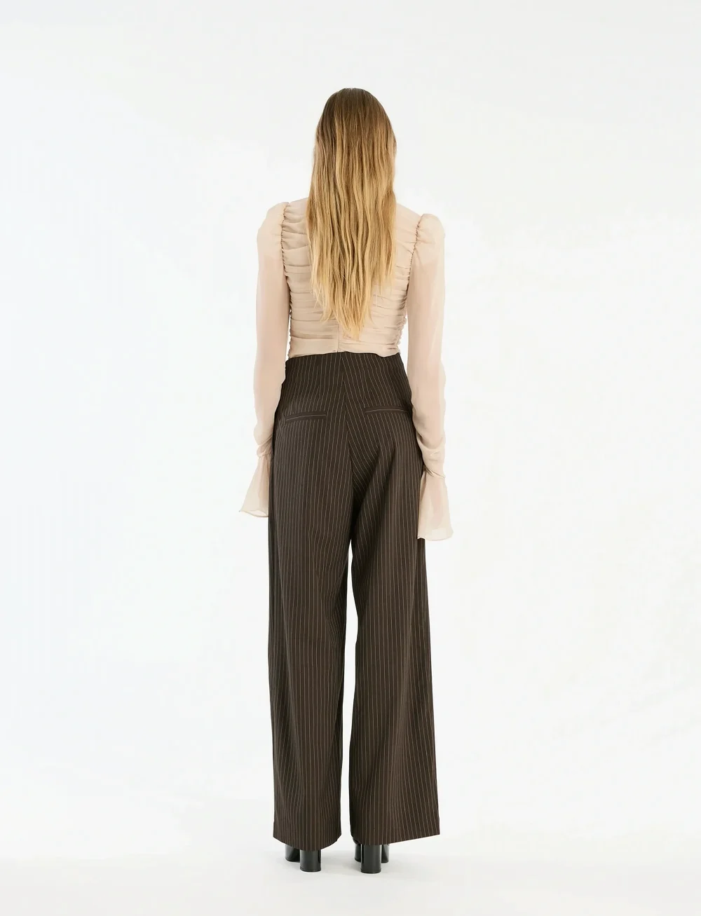 ROTATE Birger Christensen - PINSTRIPE WIDE LEG PANTS - laia säärega püksid - chicory coffee comb. - 3