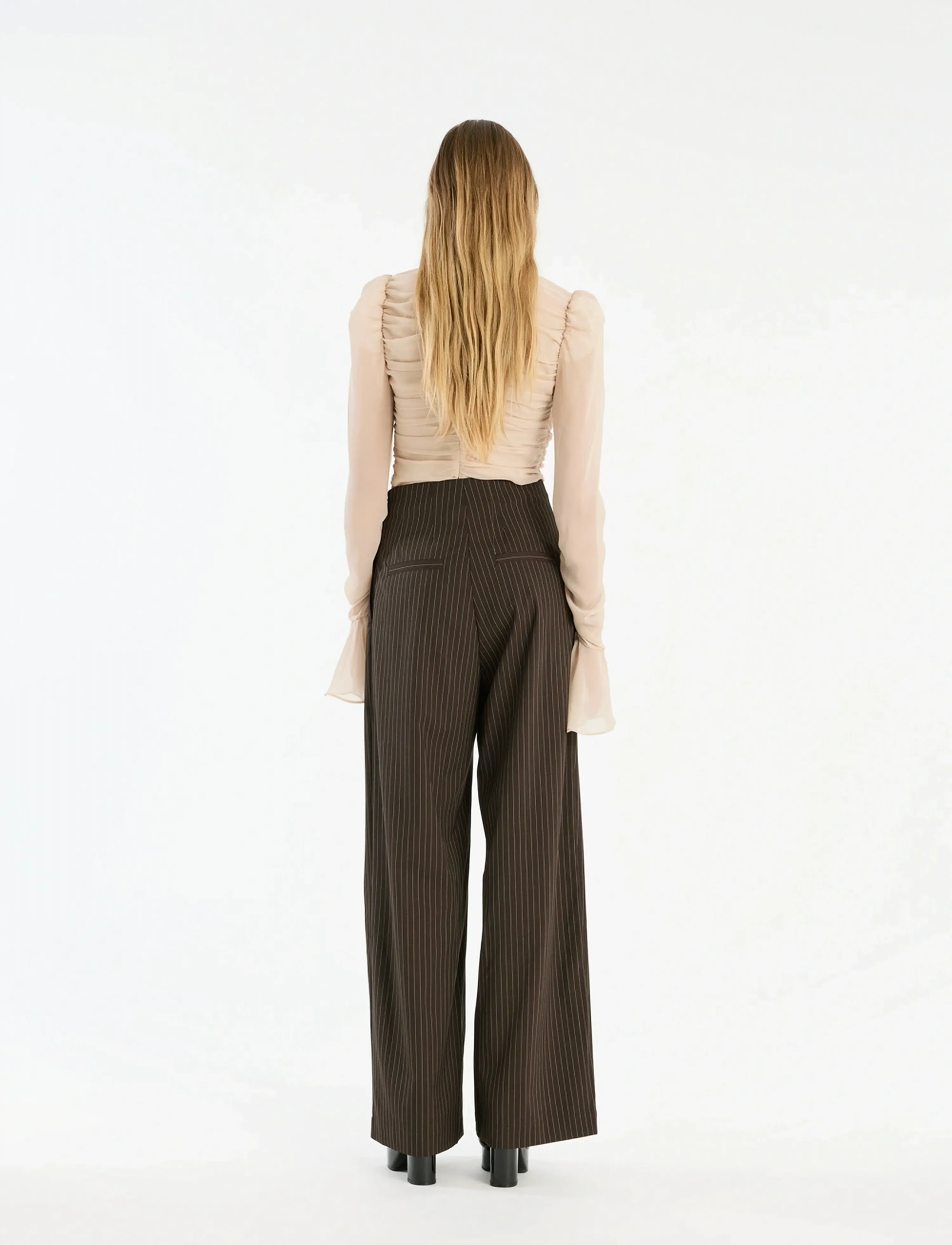 ROTATE - PINSTRIPE WIDE LEG PANTS - bukser med brede ben - chicory coffee comb. - 3