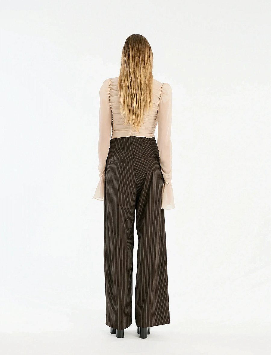 ROTATE - PINSTRIPE WIDE LEG PANTS - bukser med brede ben - chicory coffee comb. - 3