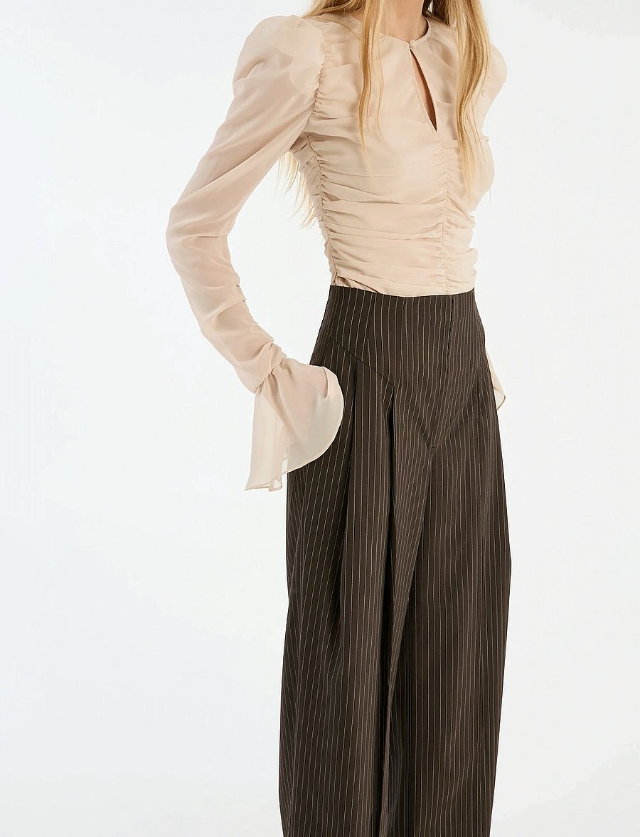 ROTATE - PINSTRIPE WIDE LEG PANTS - bukser med brede ben - chicory coffee comb. - 4