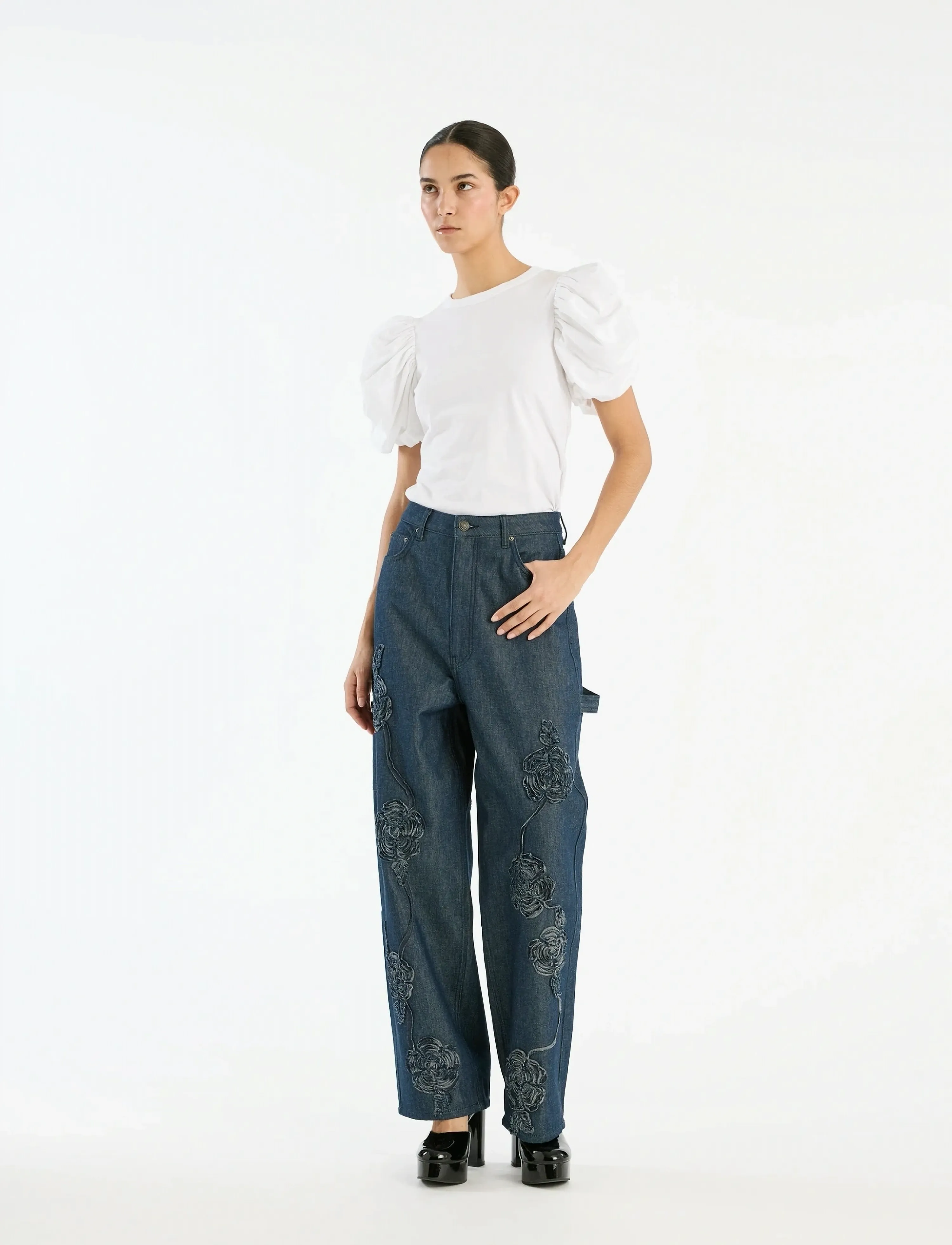 ROTATE Puff Sleeve T-Shirt, S, White, T-Shirts & Toppe > Kortærmede, Dame
