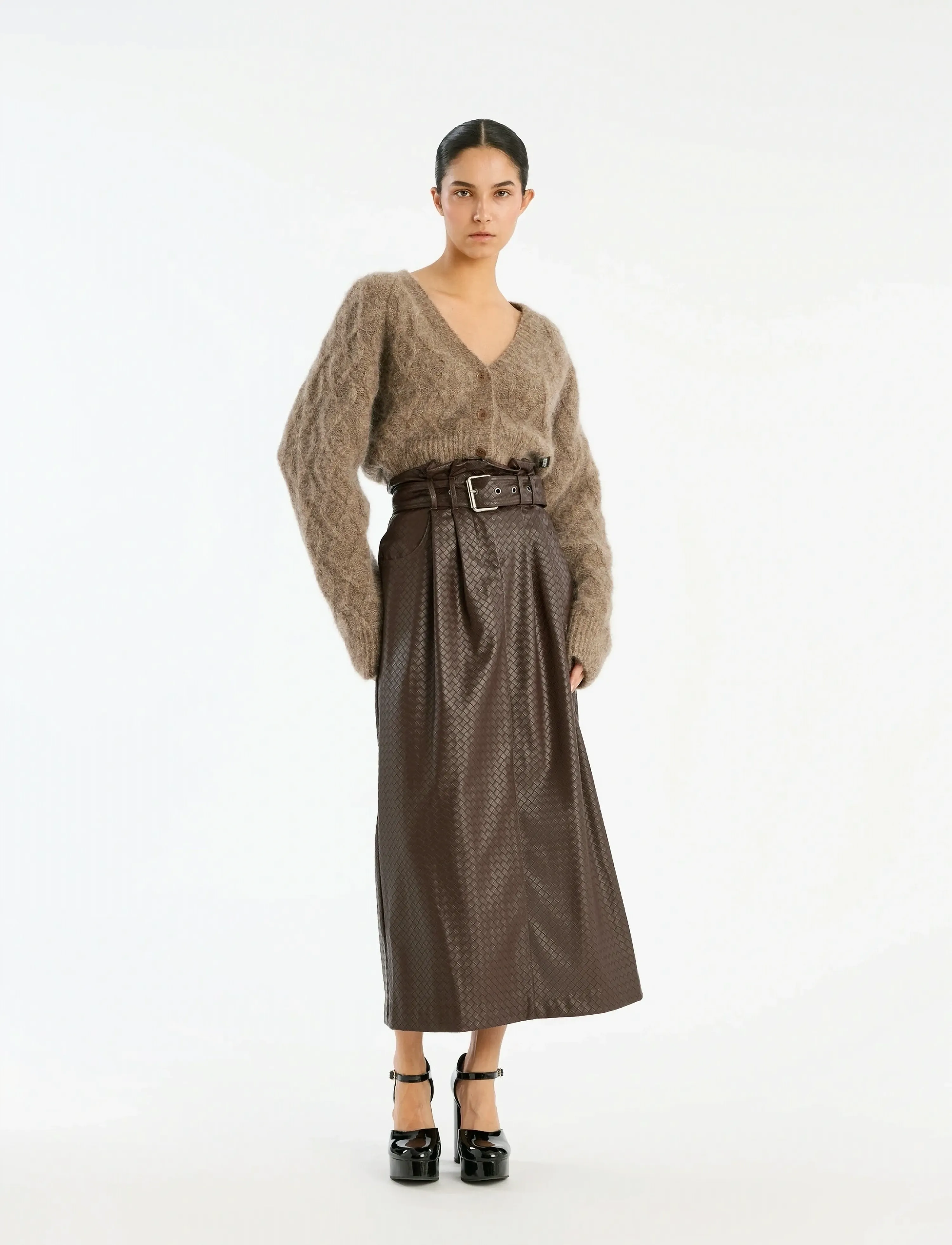ROTATE Fluffy Knit Cardigan, XS, Brown, Strik > Cardigans, Dame