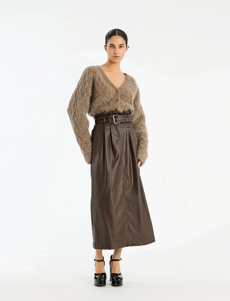 ROTATE Birger Christensen - Fluffy Knit Cardigan - koftor - pine bark - 0