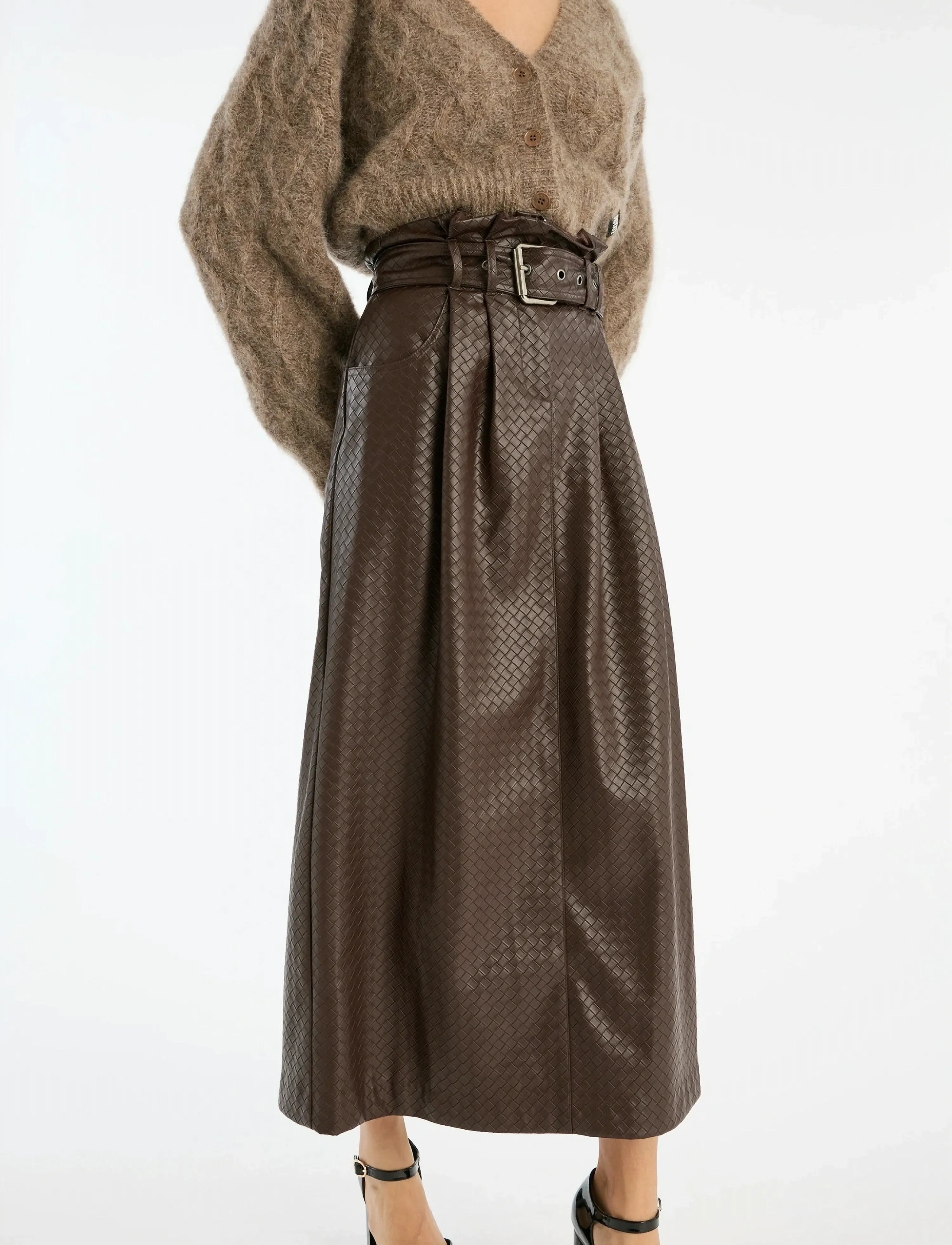 ROTATE - Fluffy Knit Cardigan - cardigans - pine bark - 4