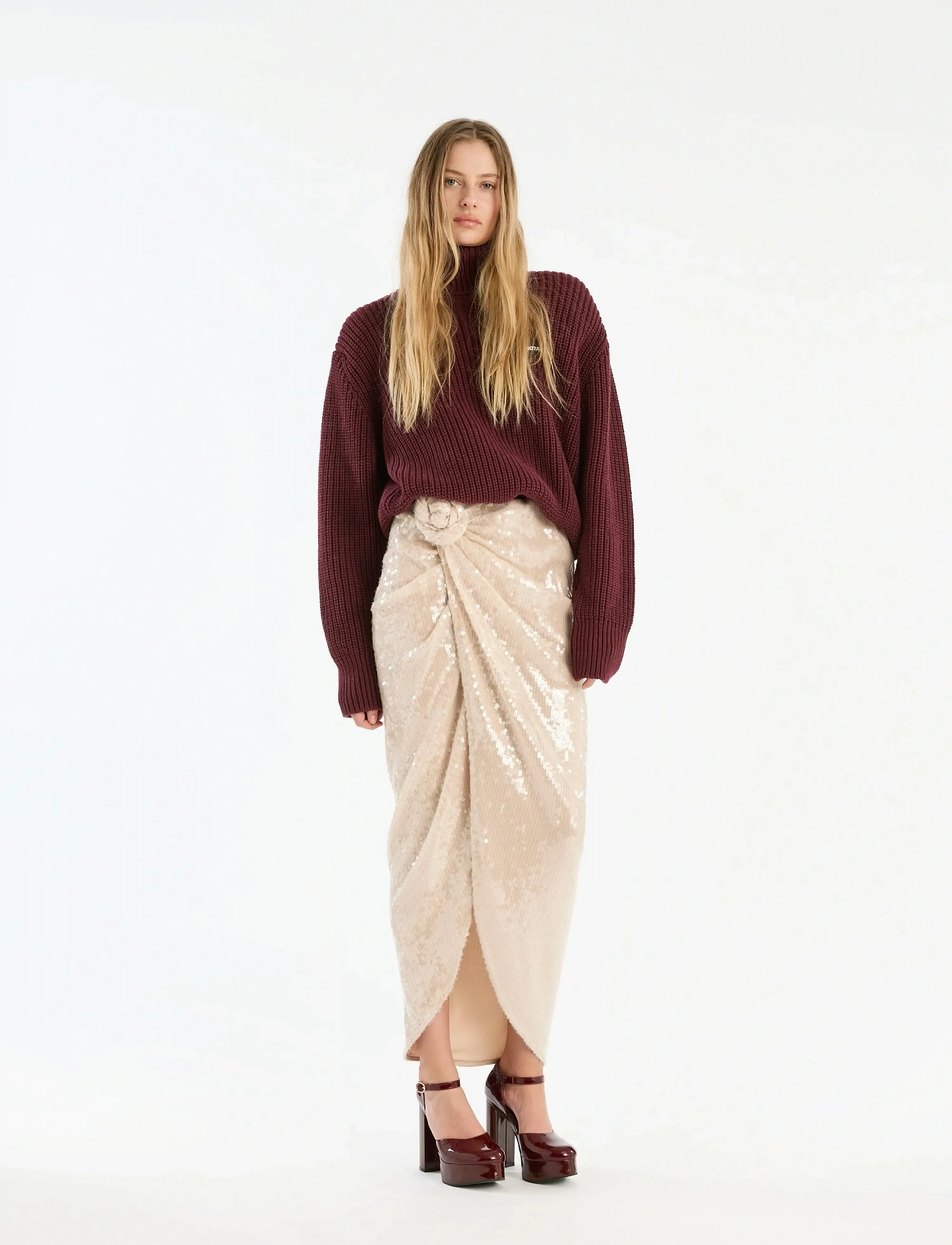 ROTATE Knit Turtleneck Jumper, L, Knitwear, Burgunderrot - Turtleneck, Frauen