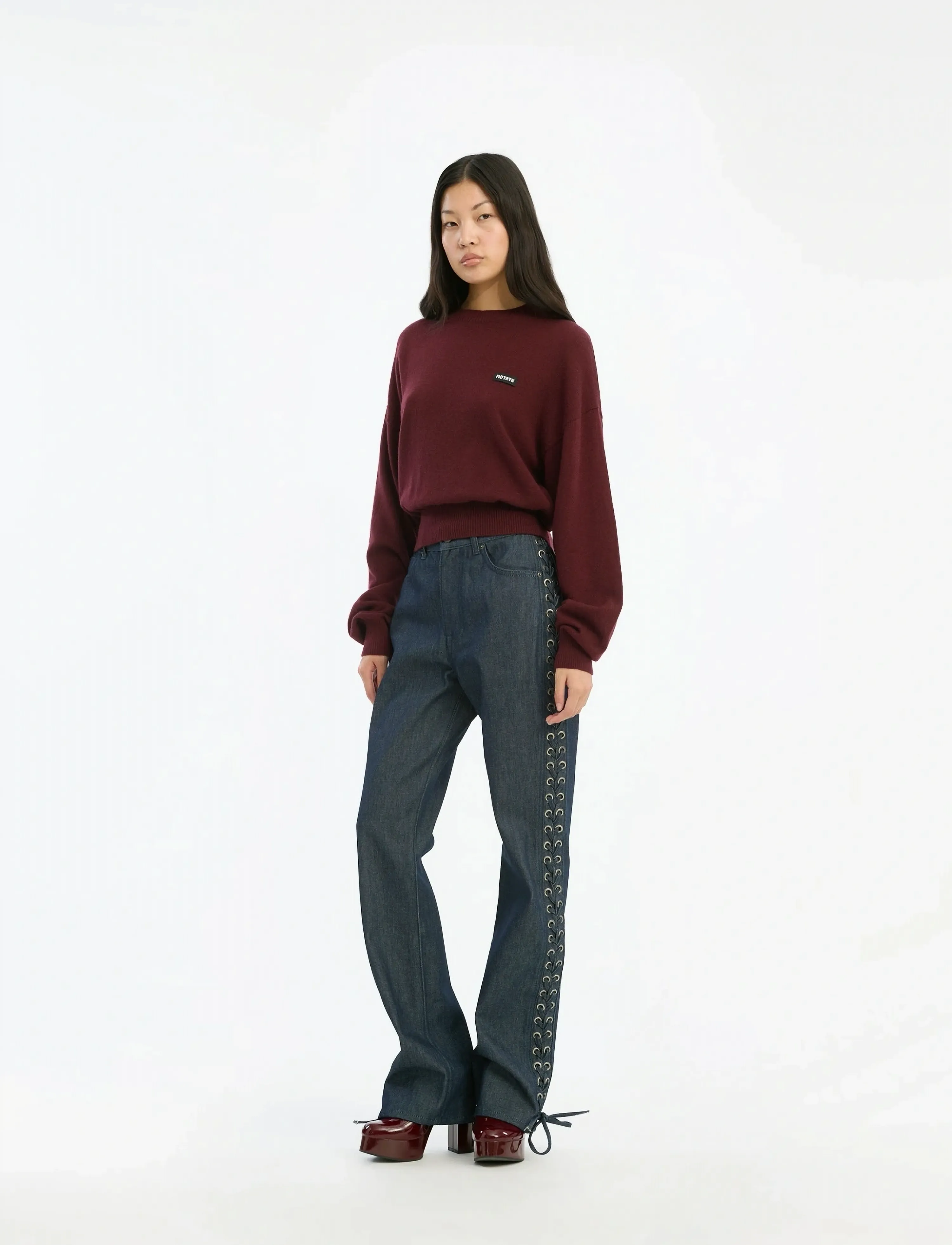 ROTATE Basic Crewneck Sweater, M, Knitwear, Burgunderrot - Jumpers, Frauen