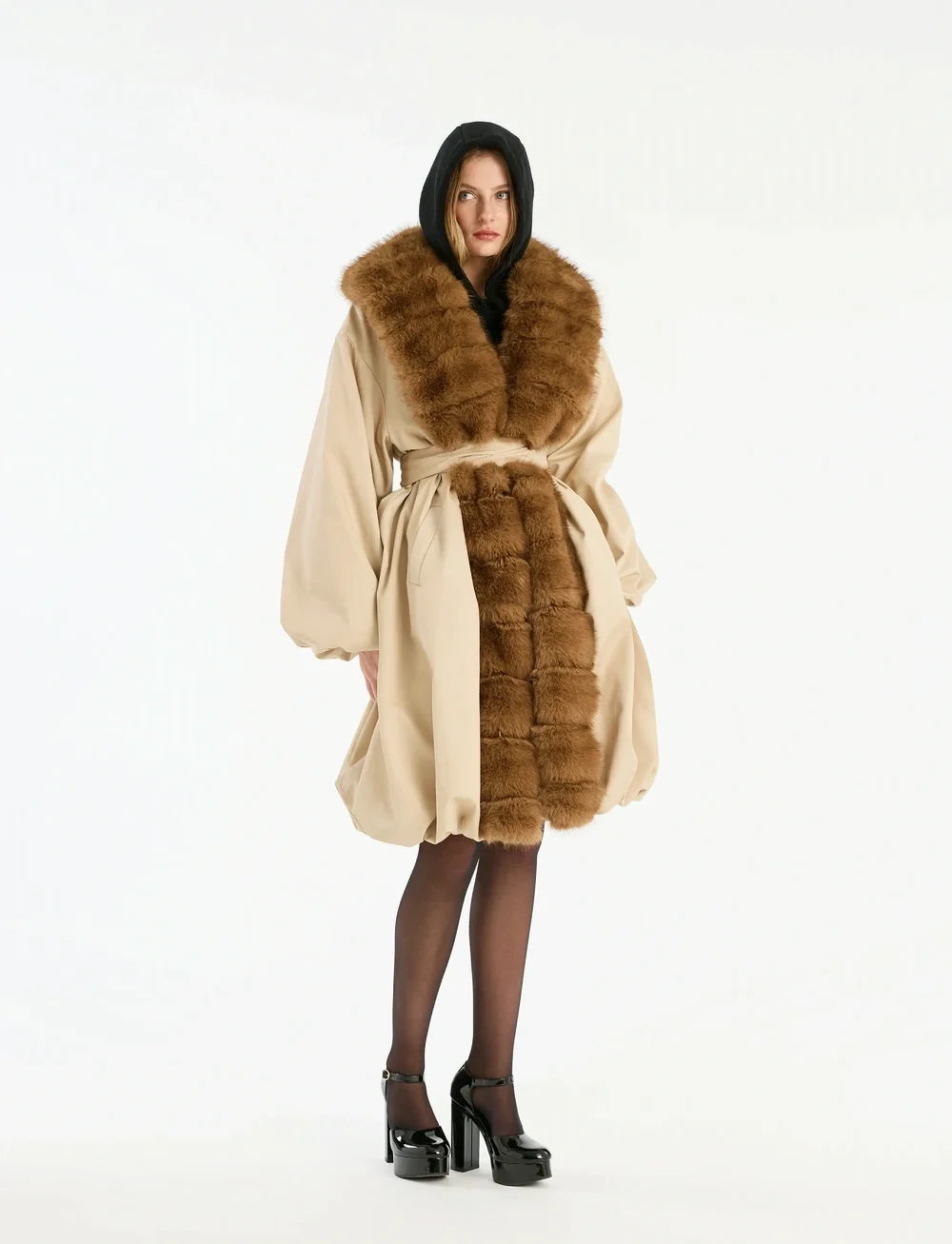 ROTATE Birger Christensen - FAUX FUR COLLAR COAT - namaak bont - cement - 0