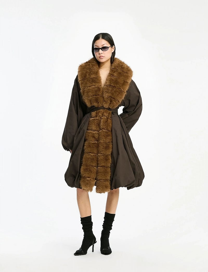 ROTATE Birger Christensen - FAUX FUR COLLAR COAT - faux fur - espresso - 0
