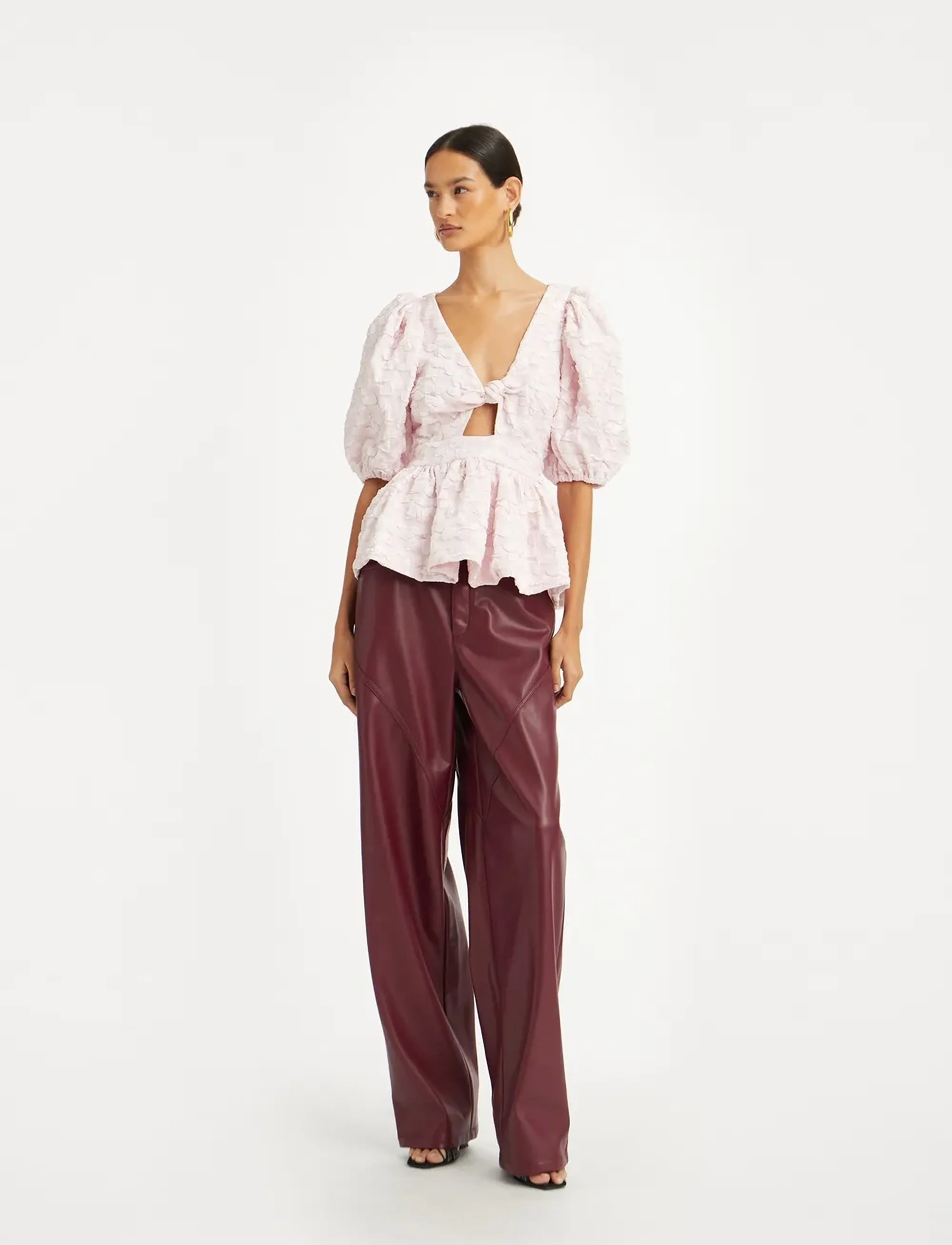 ROTATE Jacquard Puff Sleeve Top, 36, Blouses, Rosa - Short-sleeved, Frauen