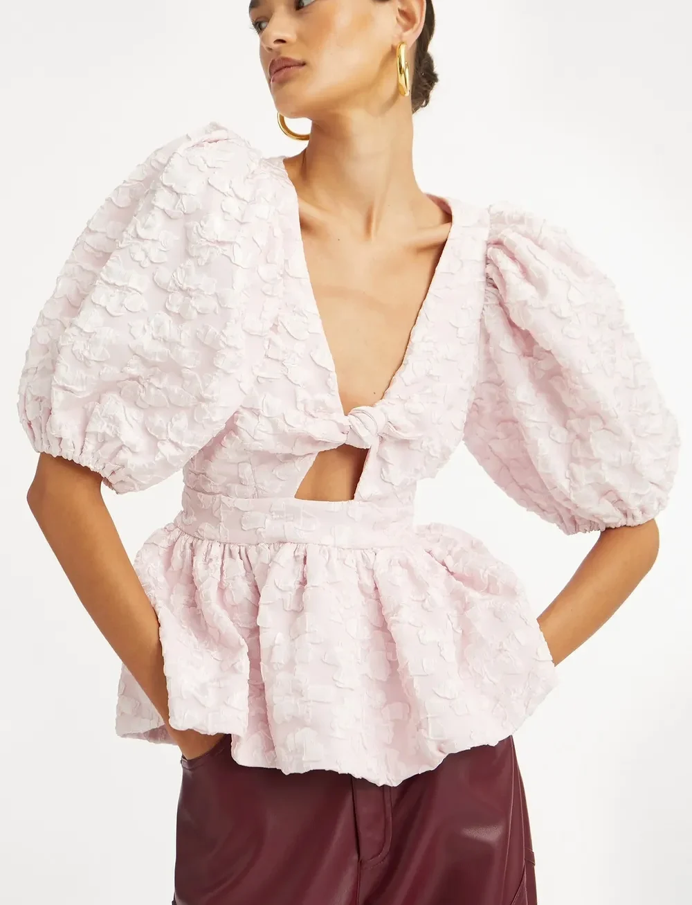 ROTATE Birger Christensen - JACQUARD PUFF SLEEVE TOP - kortærmede bluser - ballerina - 3