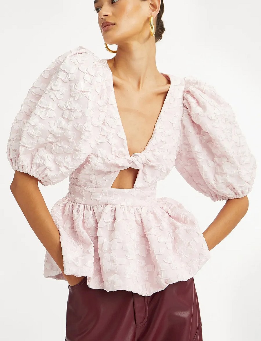 ROTATE - JACQUARD PUFF SLEEVE TOP - kortærmede bluser - ballerina - 3