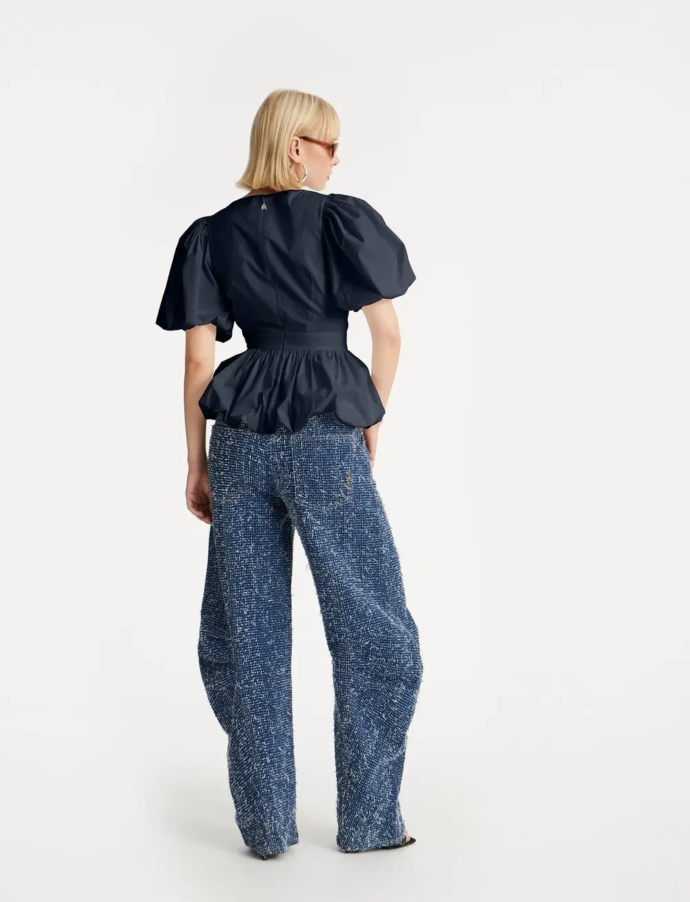 ROTATE Birger Christensen - PUFF SLEEVE BUBBLE TOP - kortærmede bluser - navy blazer - 3