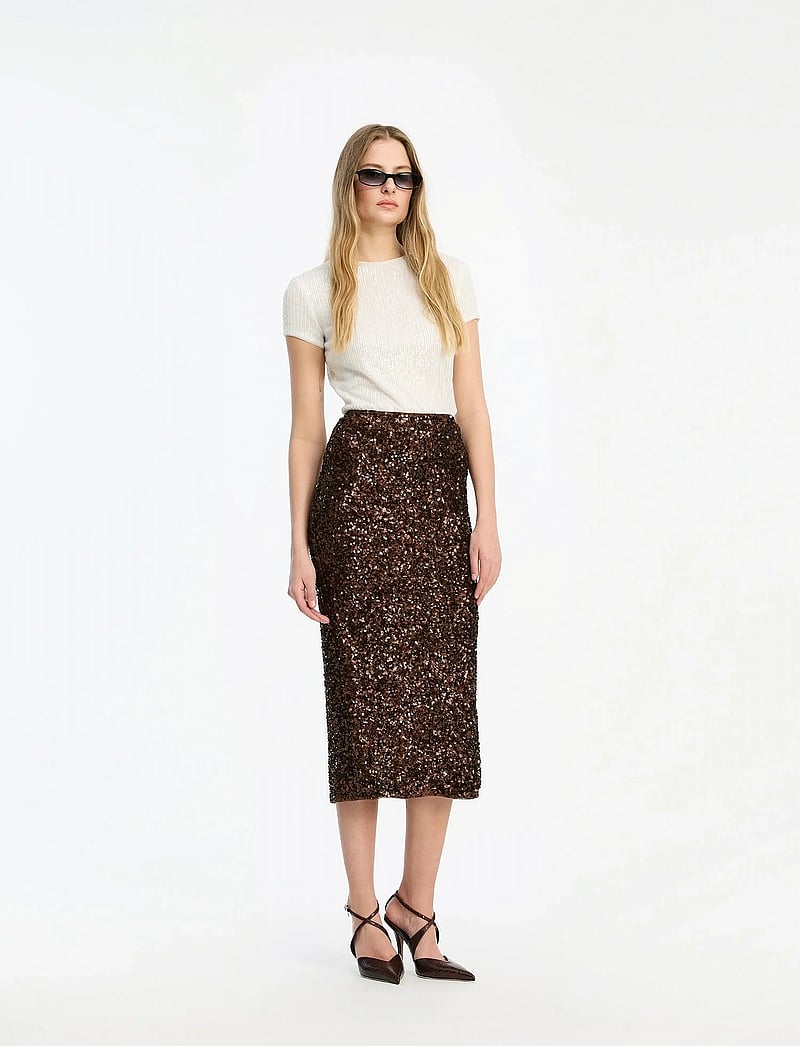 ROTATE Birger Christensen - SEQUIN PENCIL SKIRT - paillet nederdele - chicory coffee - 0