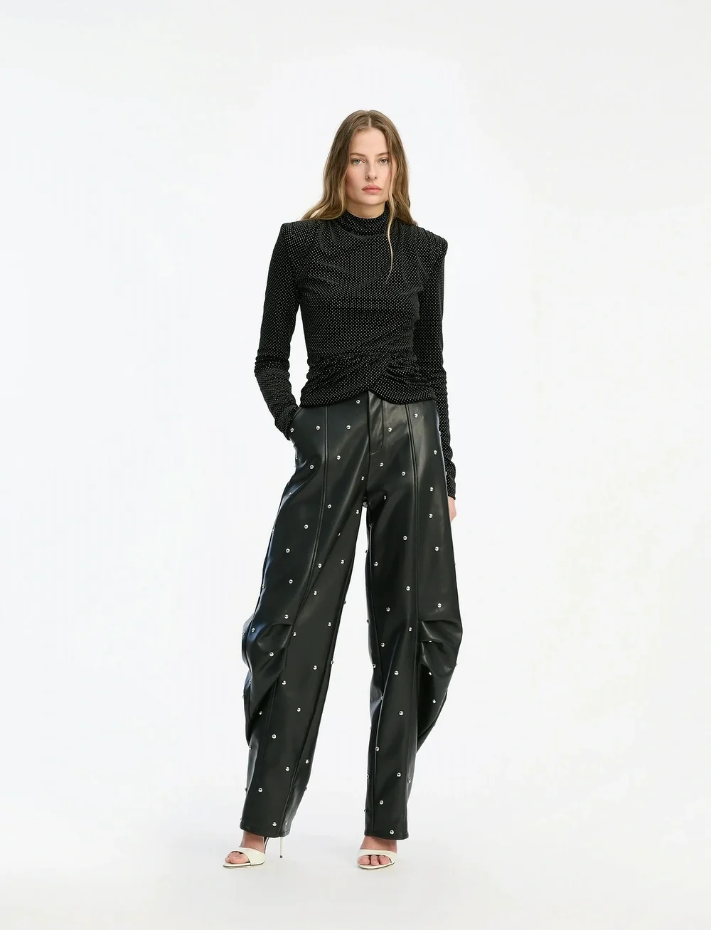 ROTATE Birger Christensen - STUDED CARGO PANTS - leren broeken - black - 0