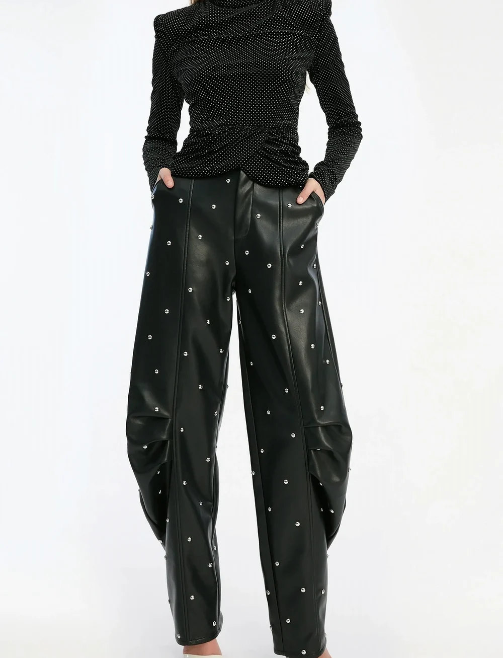 ROTATE Birger Christensen - STUDED CARGO PANTS - leren broeken - black - 4