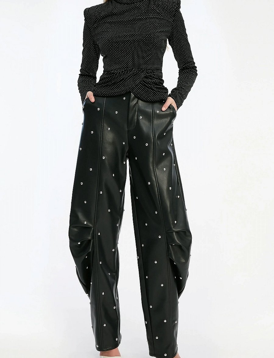 ROTATE - STUDED CARGO PANTS - hosen mit geradem bein - black - 4