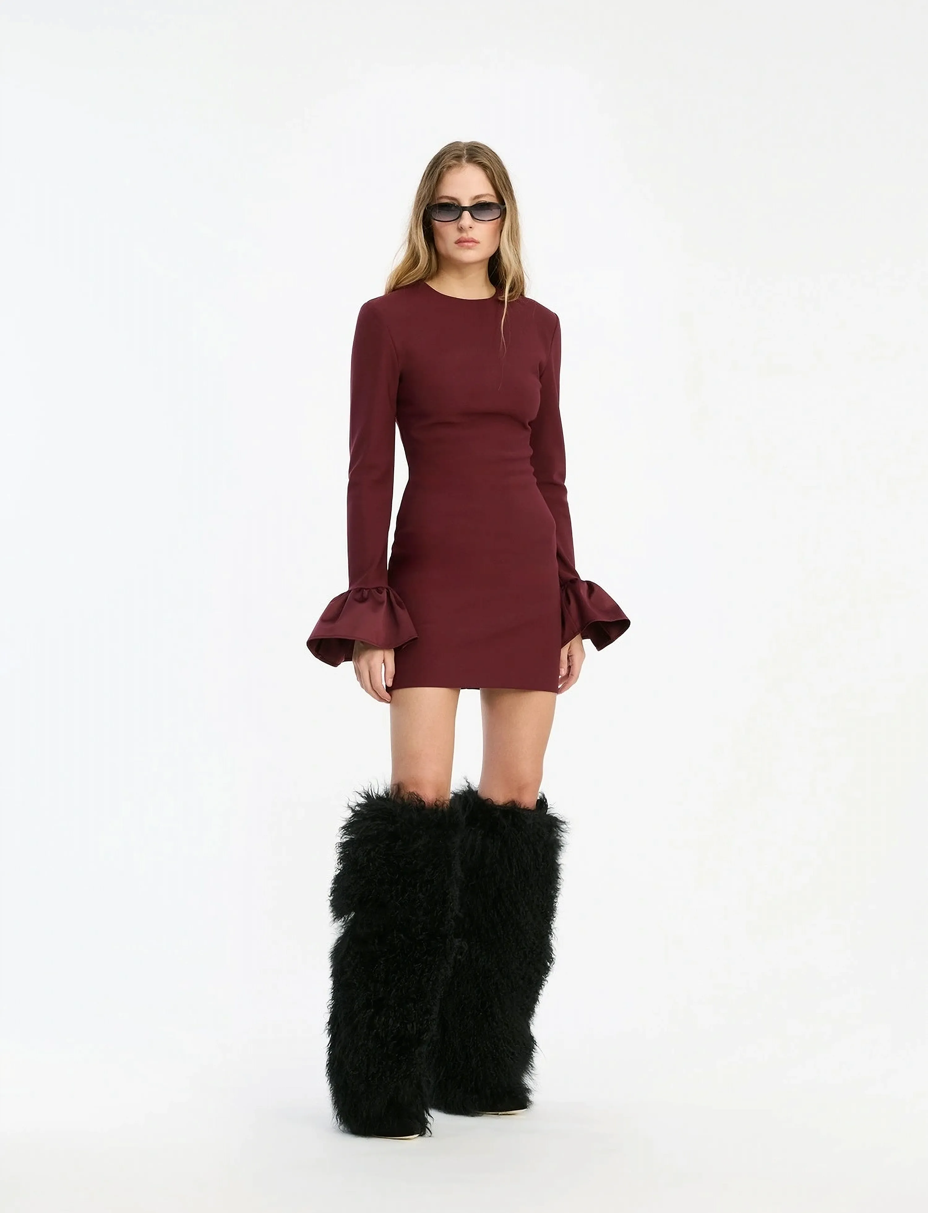 ROTATE Frill Sleeved Mini Dress, 38, Dresses, Burgunderrot - Short Frauen